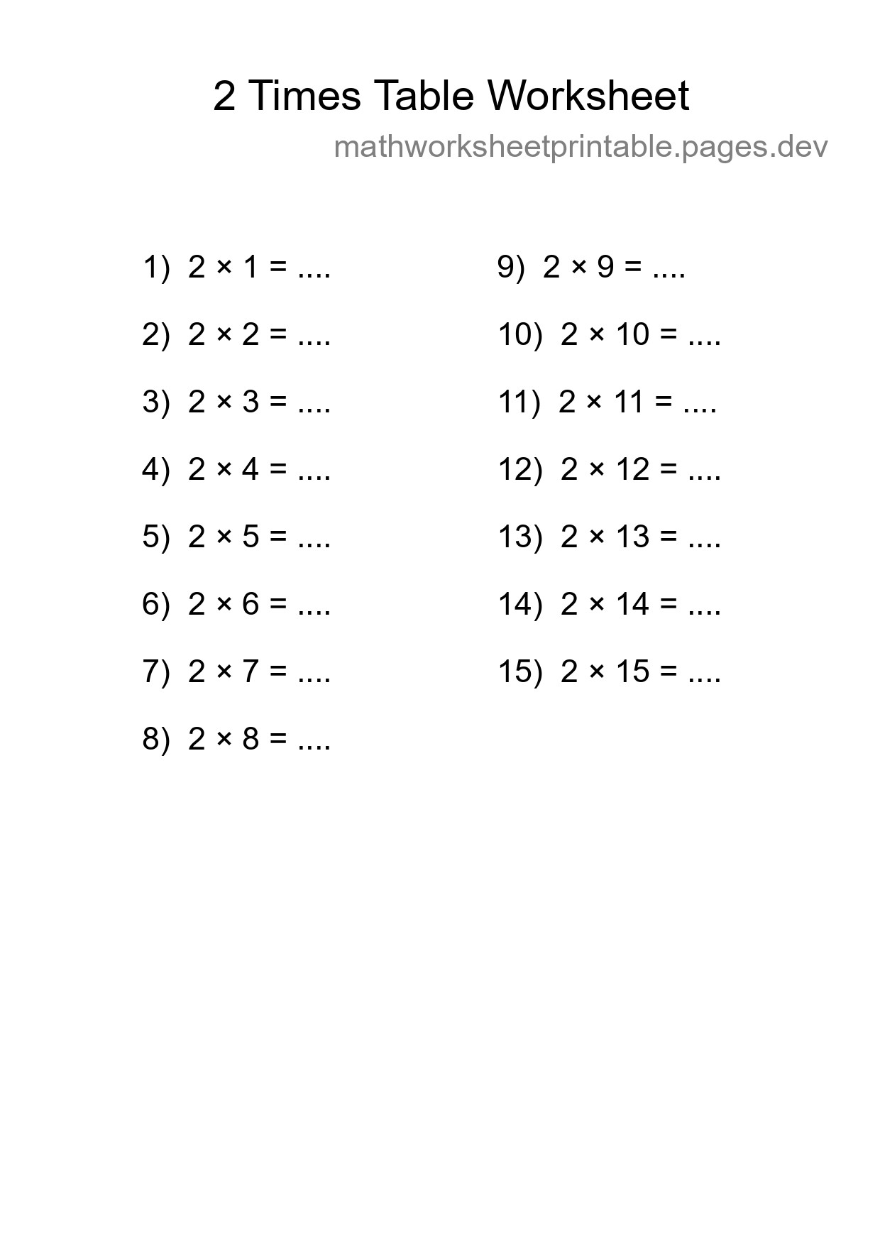 2 Times Table Worksheet For Grade 2 - Part 79
