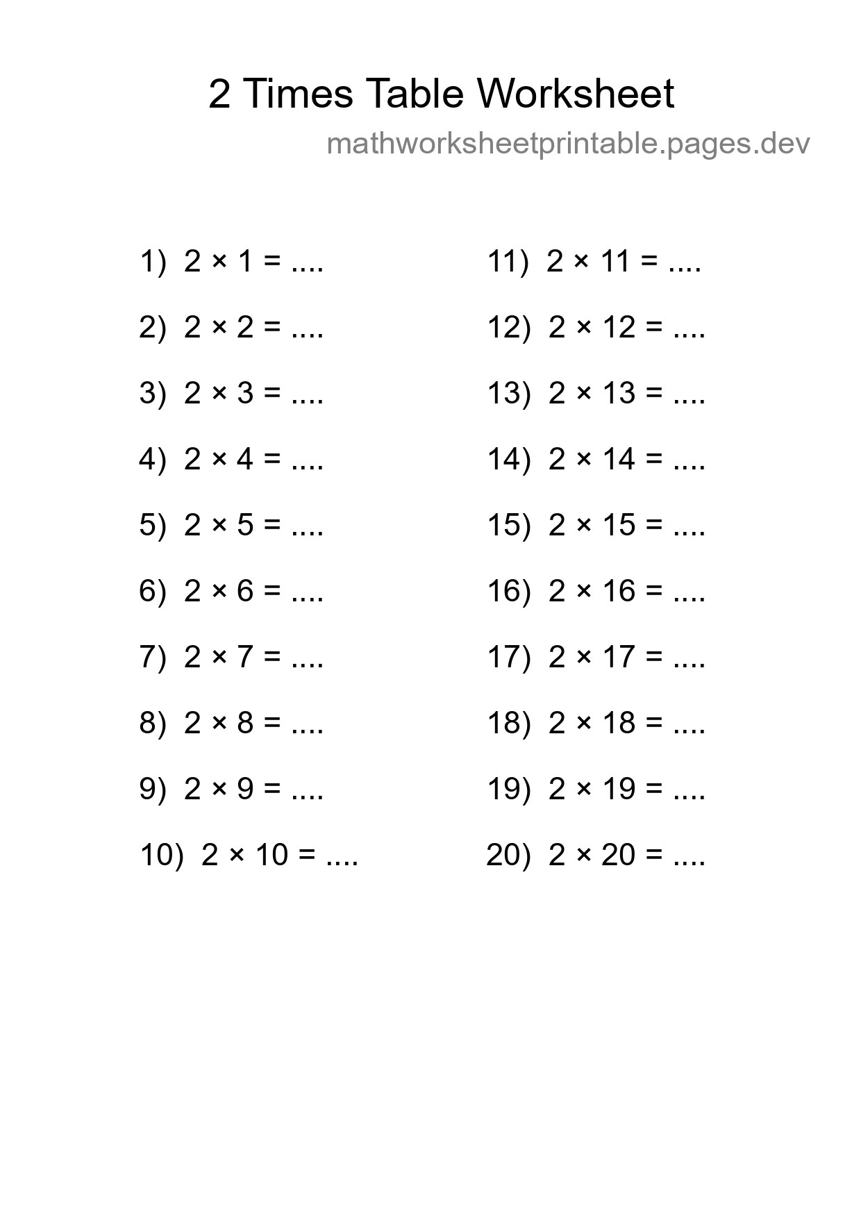2 Times Table Worksheet For Grade 2 With Answers - Part 29
