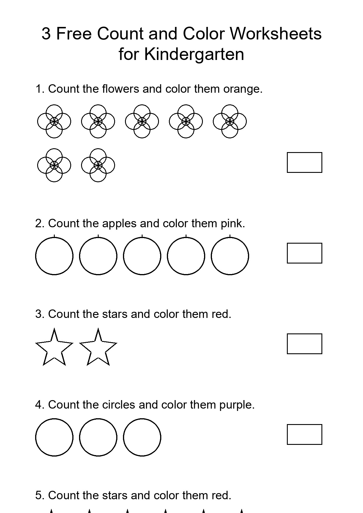 3 Free Count and Color Worksheets for Kindergarten