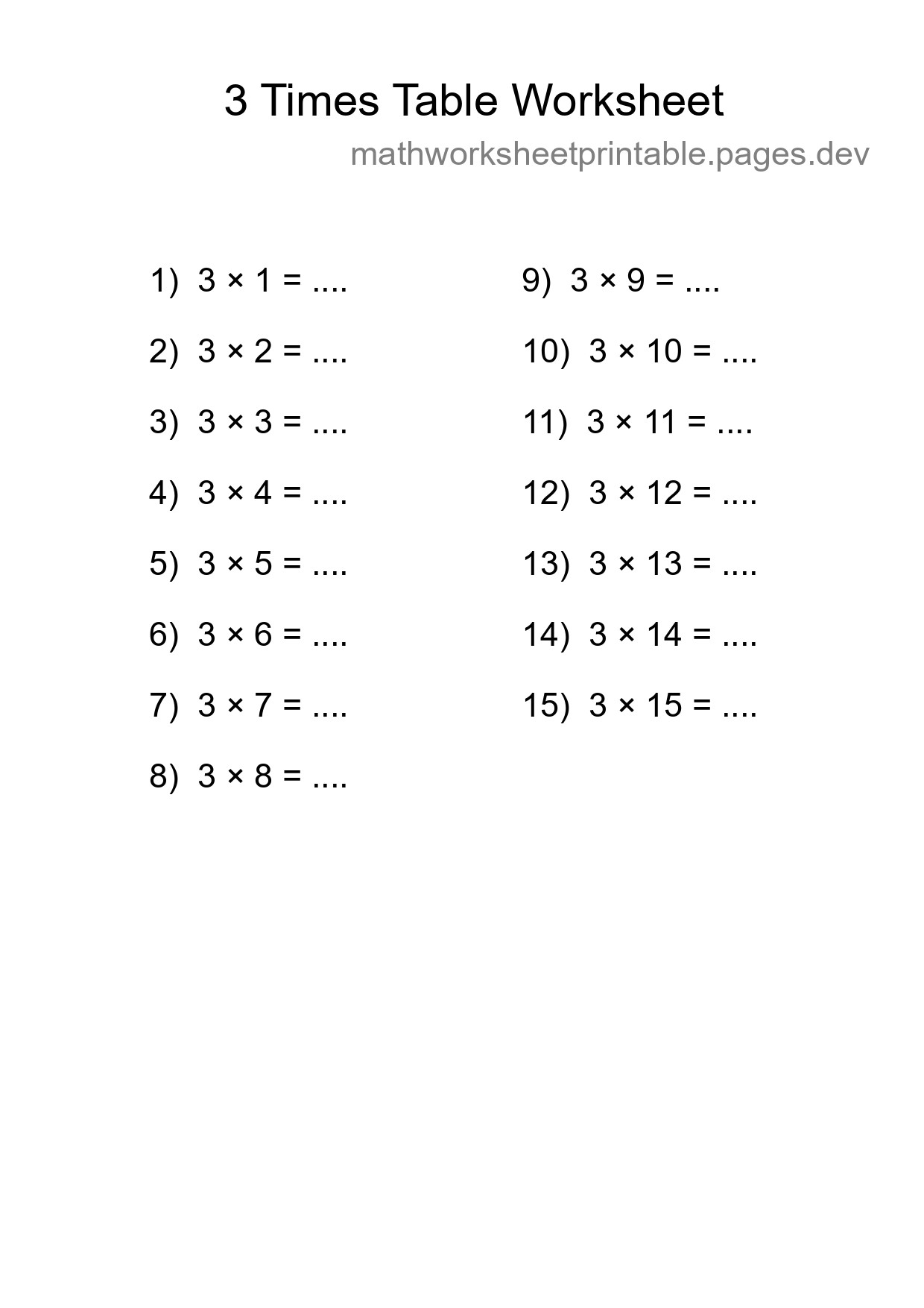 3 Times Table Worksheet For Grade 2 With Answers - Part 219