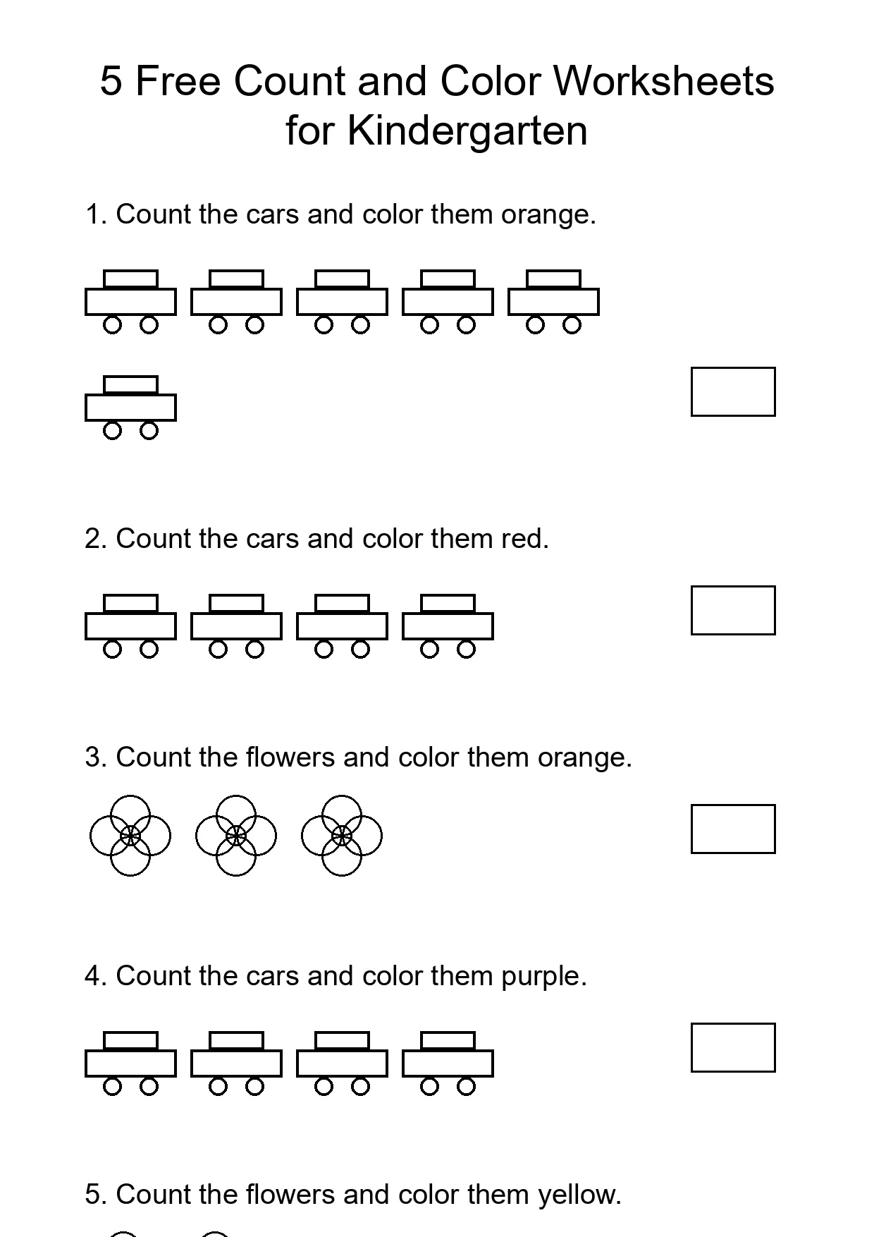 5 Free Count and Color Worksheets for Kindergarten
