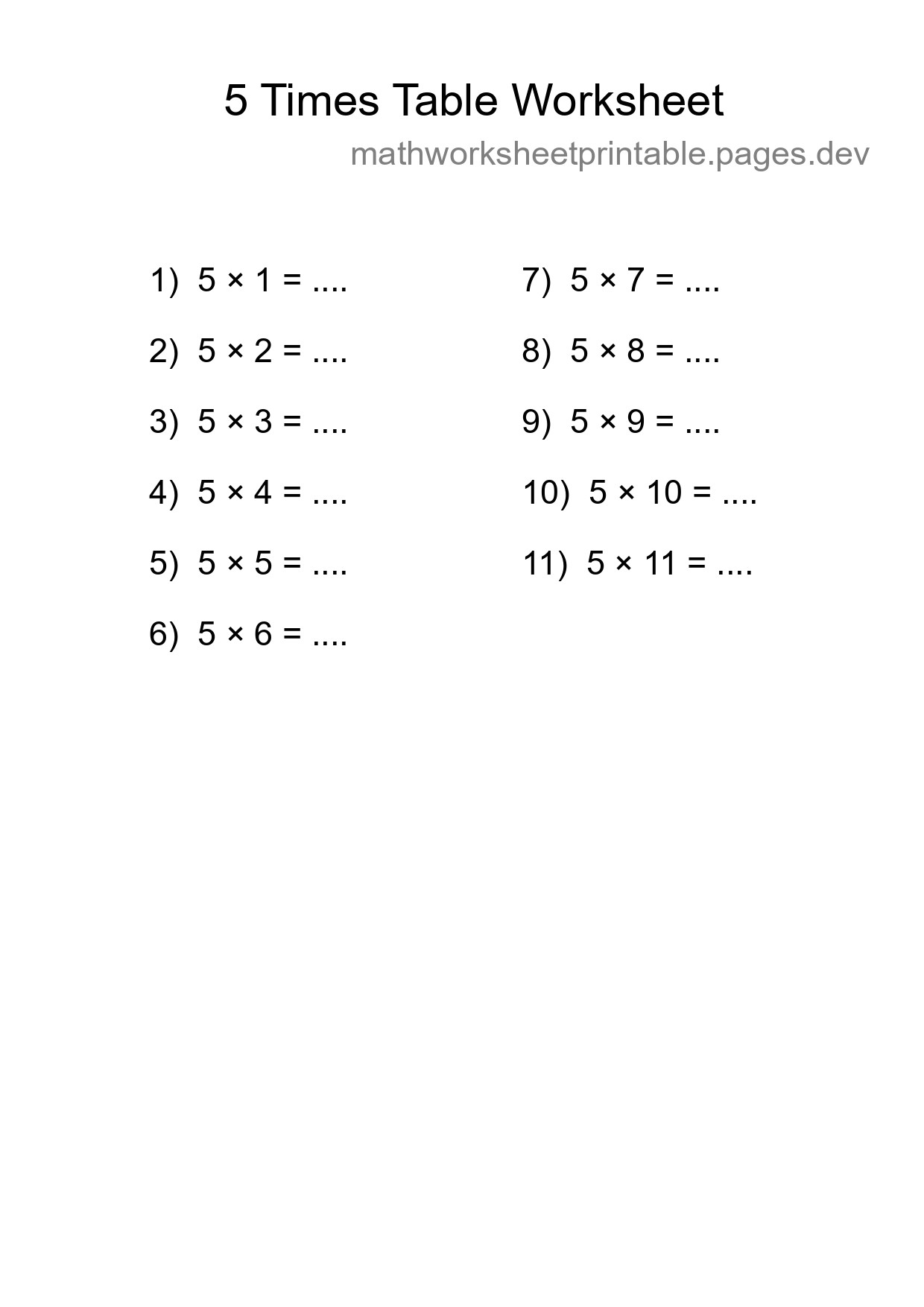5 Times Table Worksheet For Grade 2 - Part 239