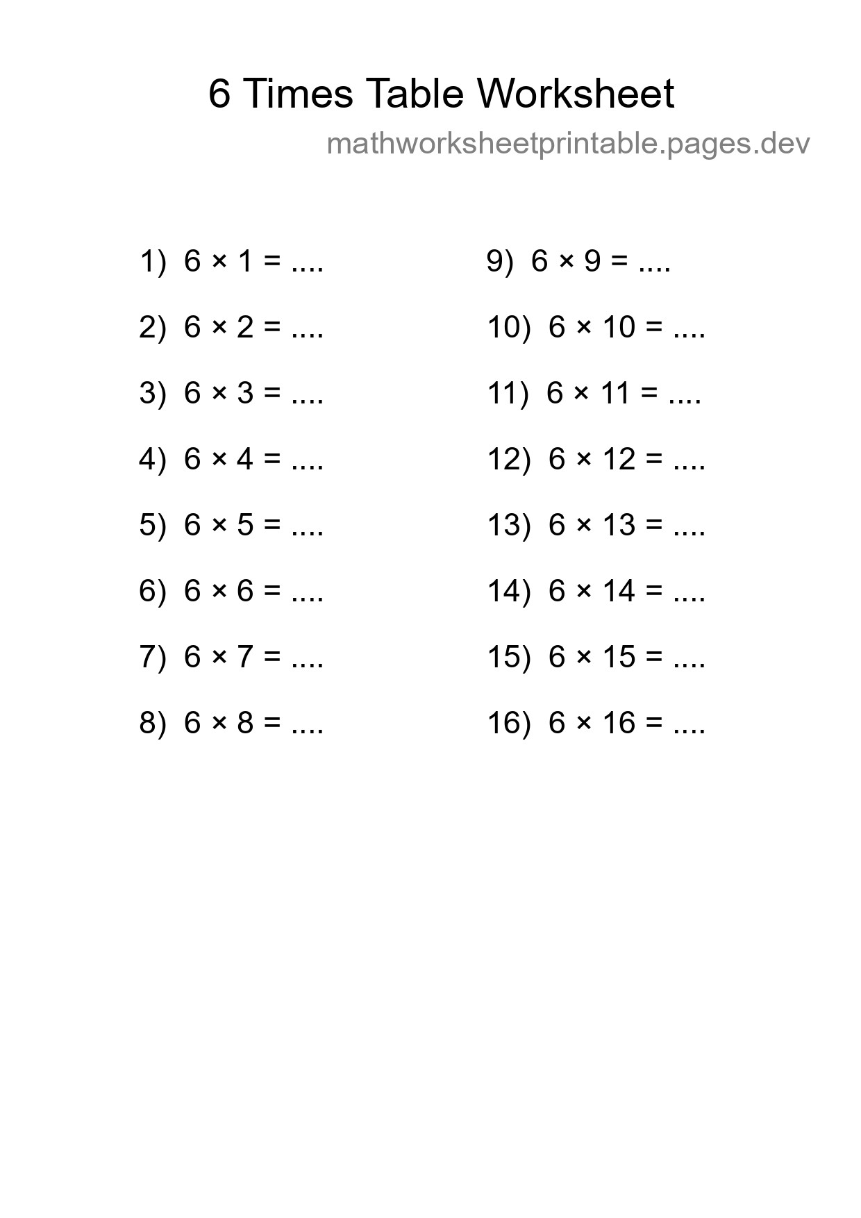 6 Times Table Worksheet For Grade 3 - Part 299