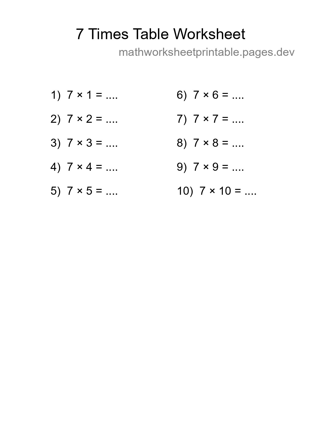 7 Times Table Worksheet For Grade 3 With Answers - Part 279