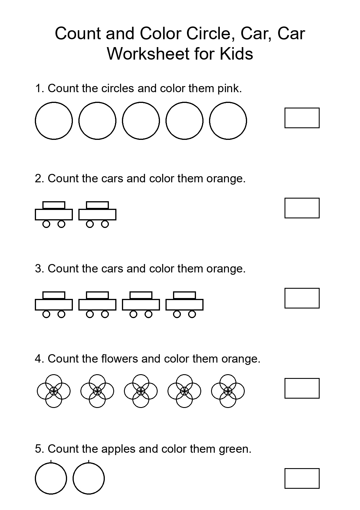 Count and Color Circle, Car, Car Worksheet for Kids