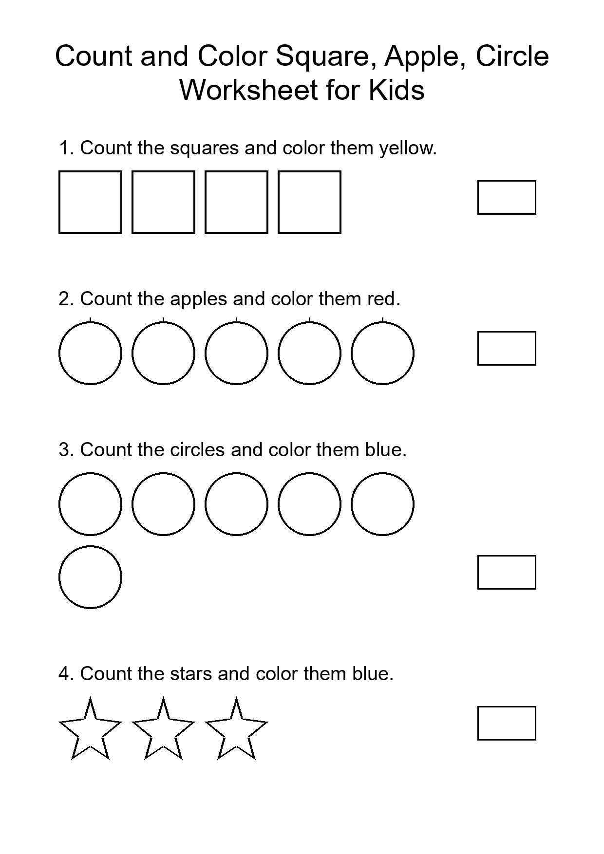 Count and Color Square, Apple, Circle Worksheet for Kids
