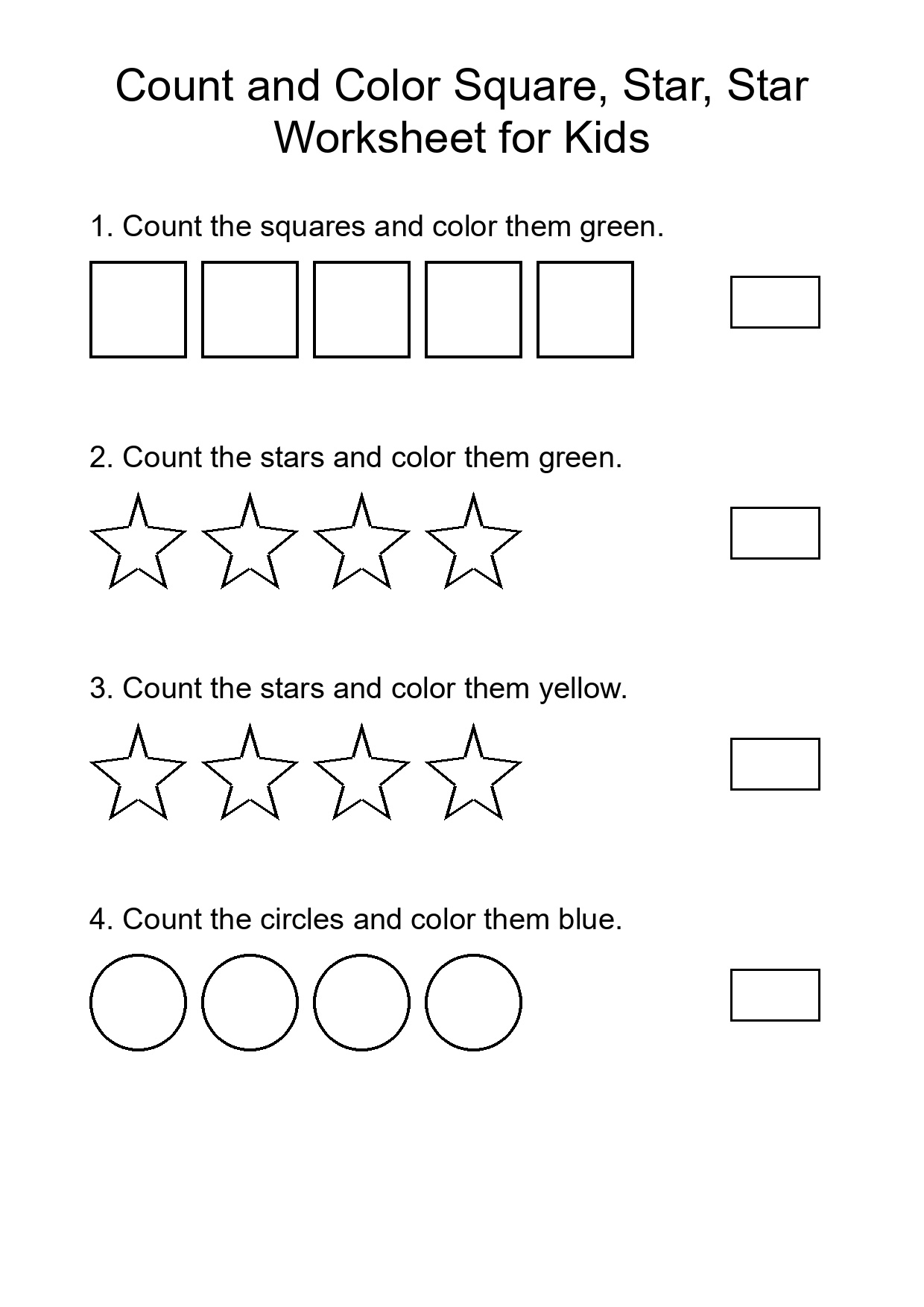 Count and Color Square, Star, Star Worksheet for Kids