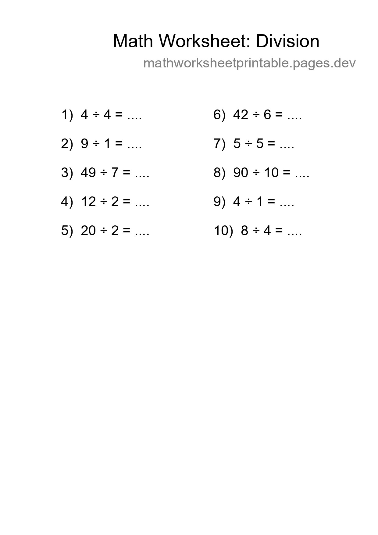 Free 10 Division Math Worksheet For Grade 1 - Part 34