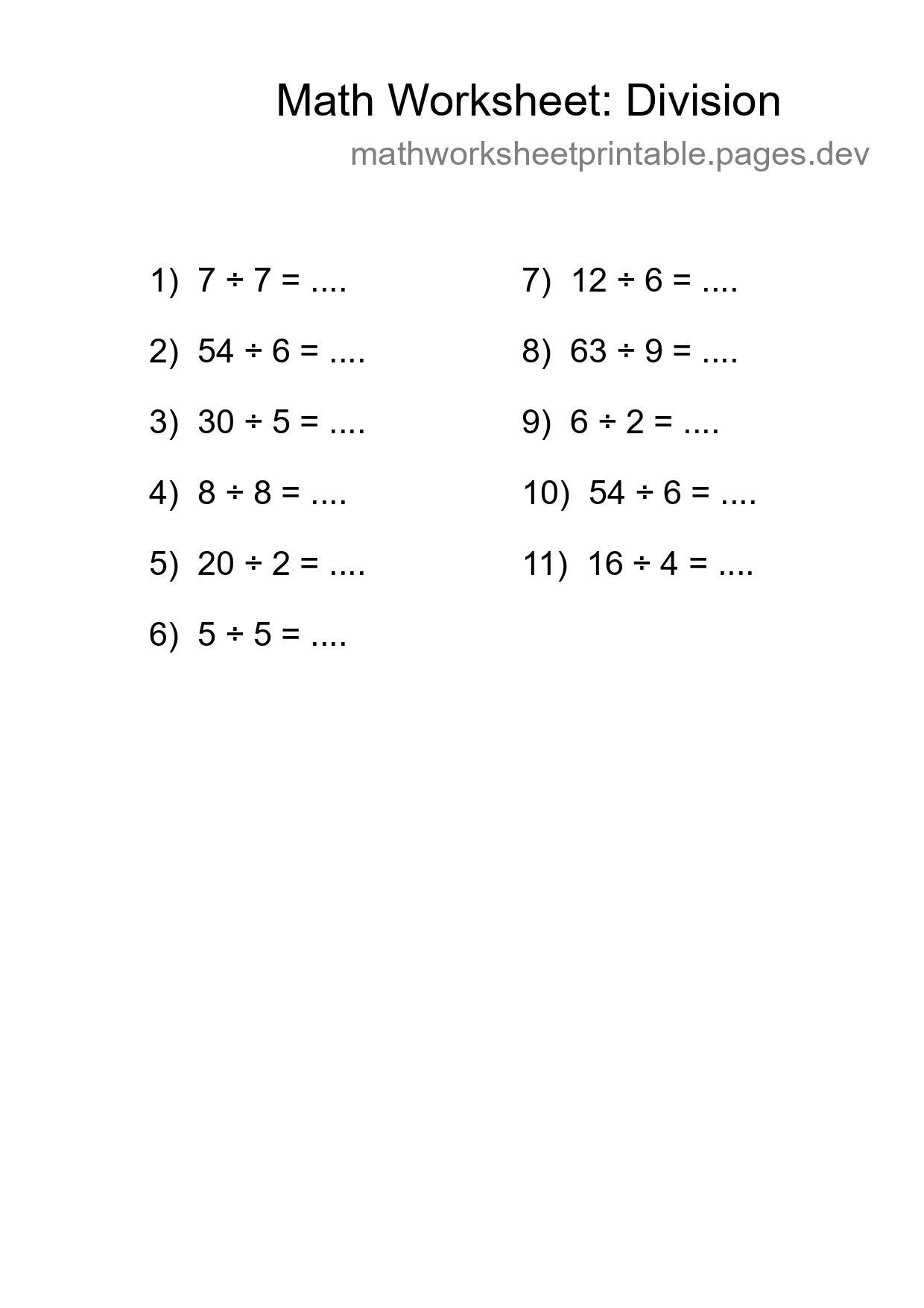 Free 11 Division Math Worksheet For Grade 1 - Part 64