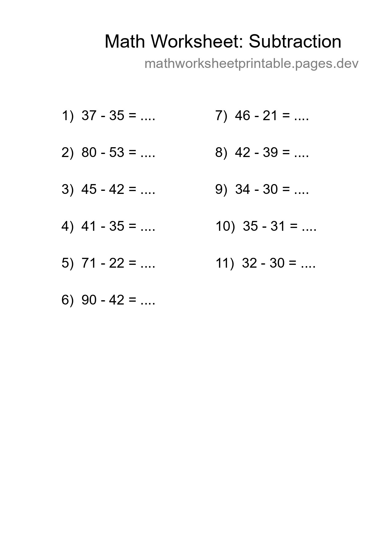 Free 11 Subtraction Math Worksheet For Grade 3 With Answers - Part 188