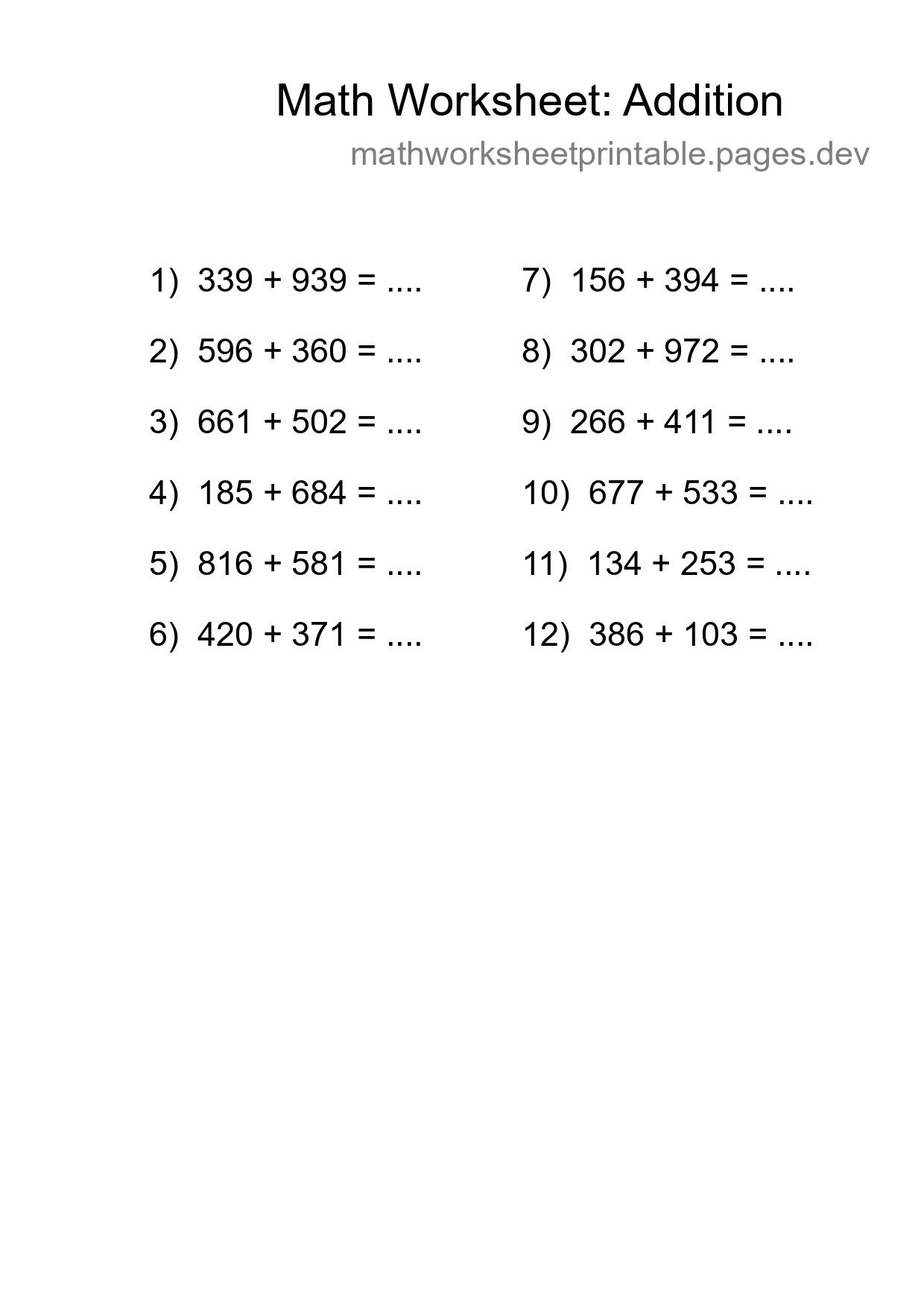 Free 12 Addition Math Worksheet For Grade 5 With Answers - Part 261