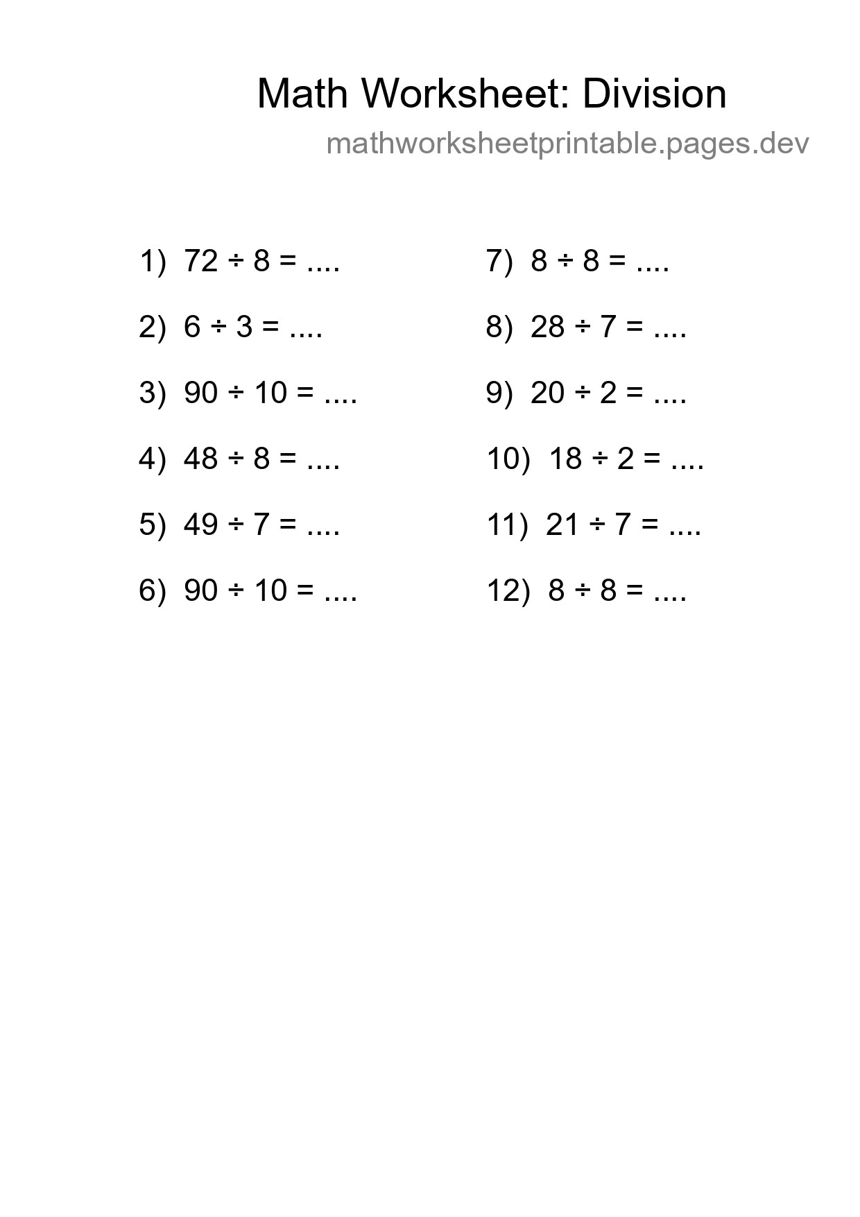Free 12 Division Math Worksheet For Grade 1 With Answers - Part 174
