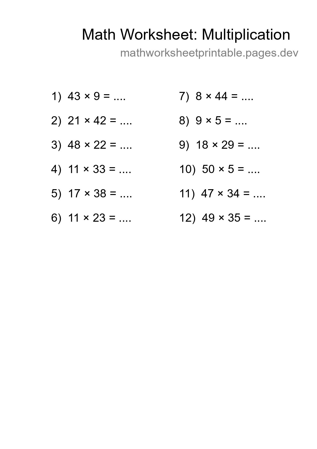 Free 12 Multiplication Math Worksheet For Grade 2 With Answers - Part 47