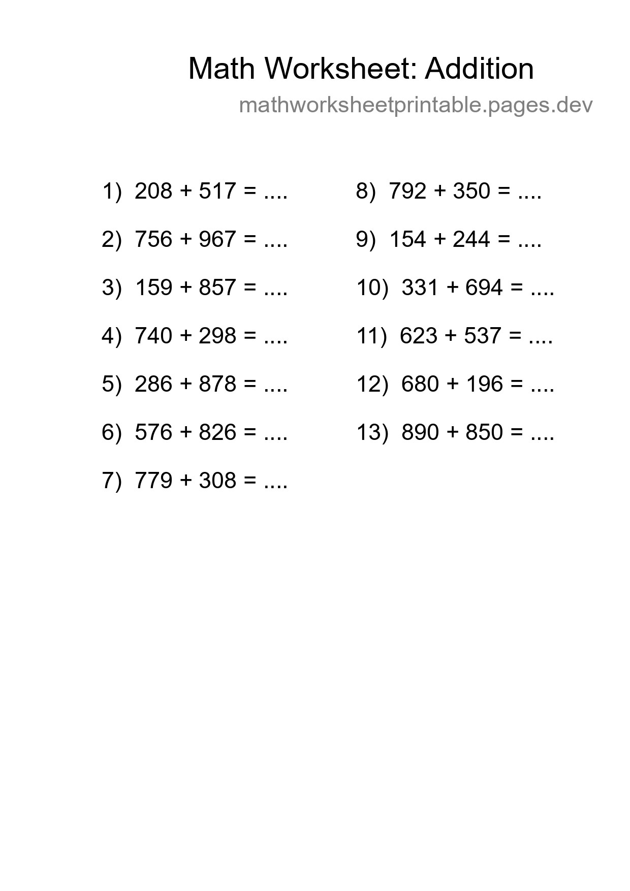 Free 13 Addition Math Worksheet For Grade 5 With Answers - Part 211