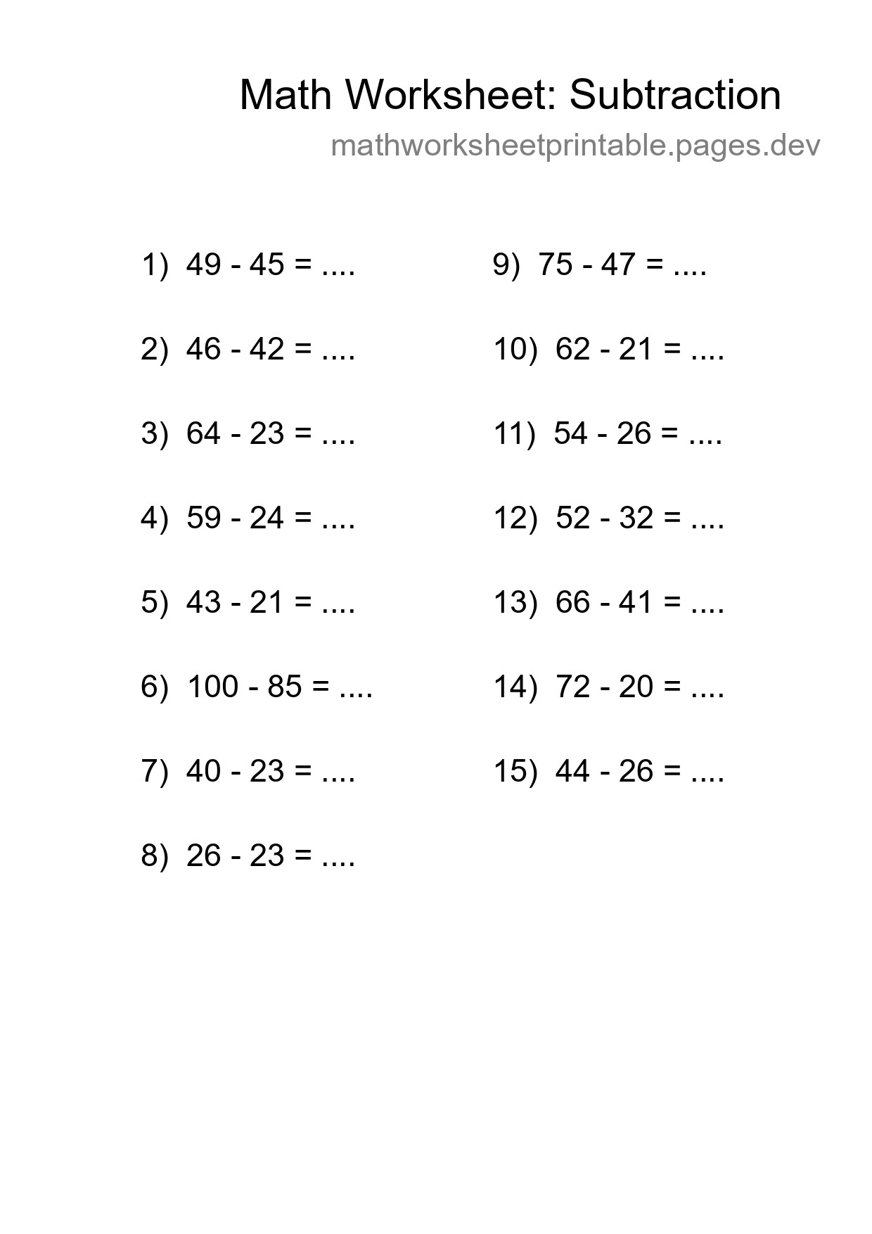 Free 15 Subtraction Math Worksheet For Grade 3 - Part 98