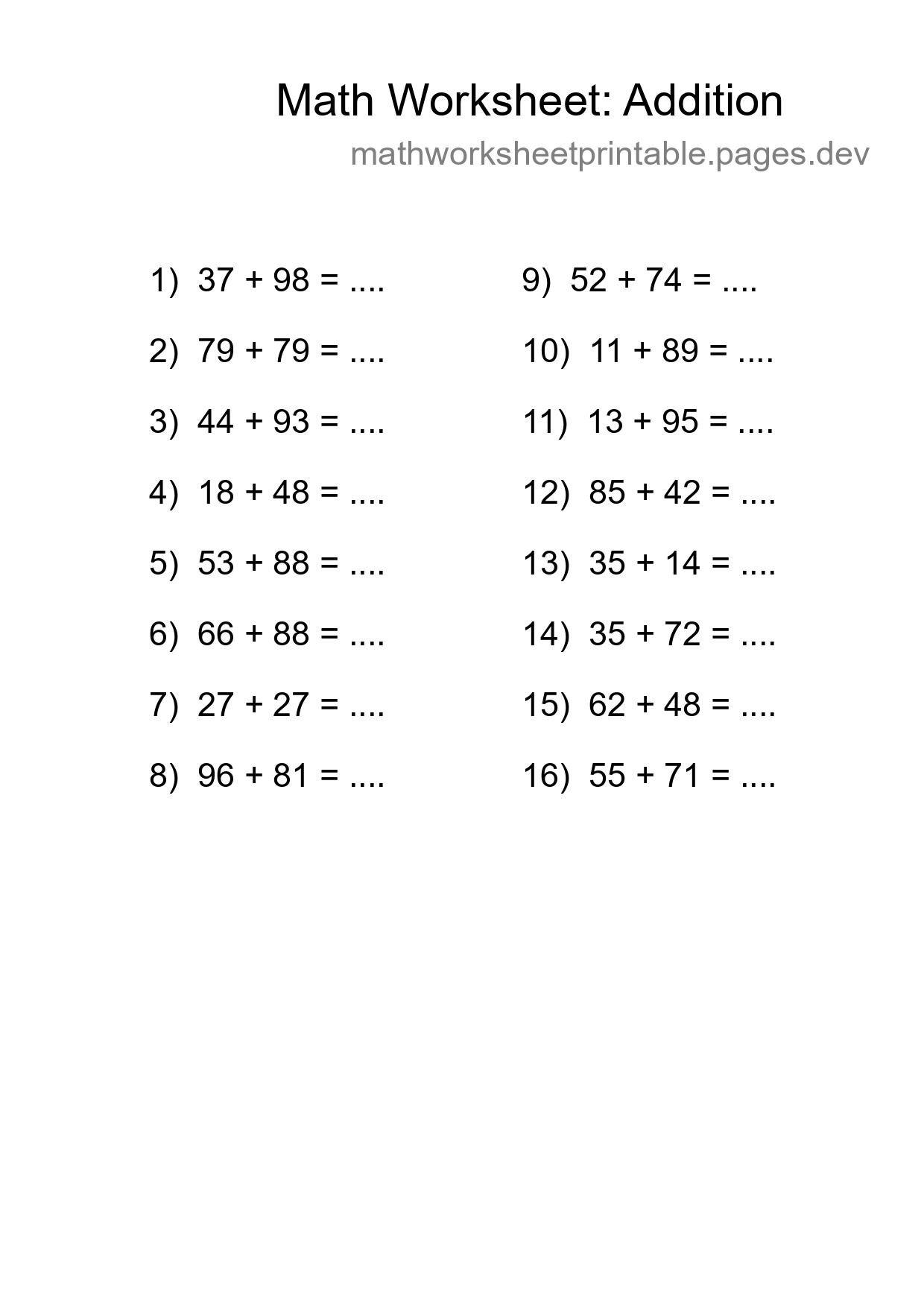 Free 16 Addition Math Worksheet For Grade 3 With Answers - Part 181