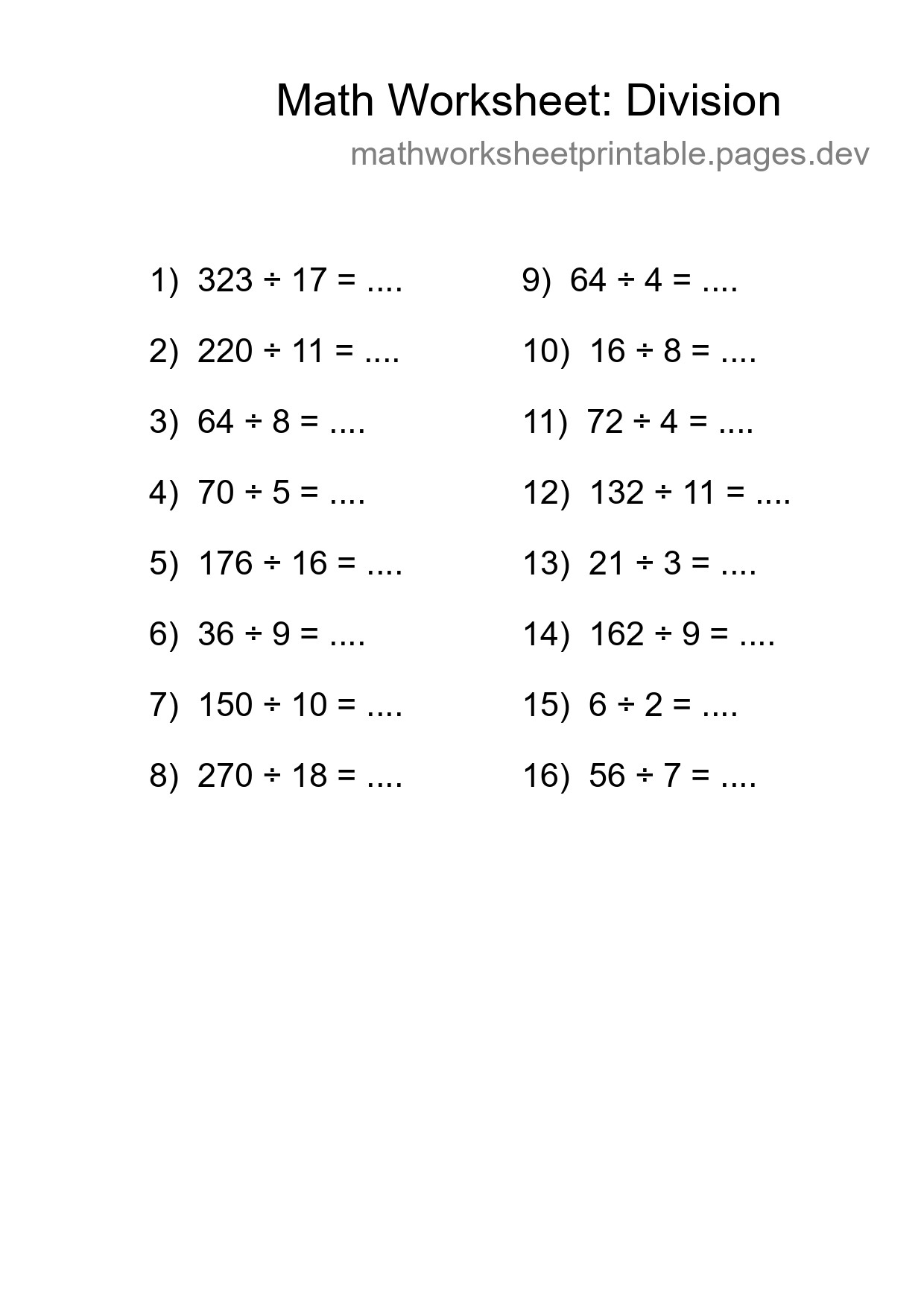 Free 16 Division Math Worksheet For Grade 2 With Answers - Part 54