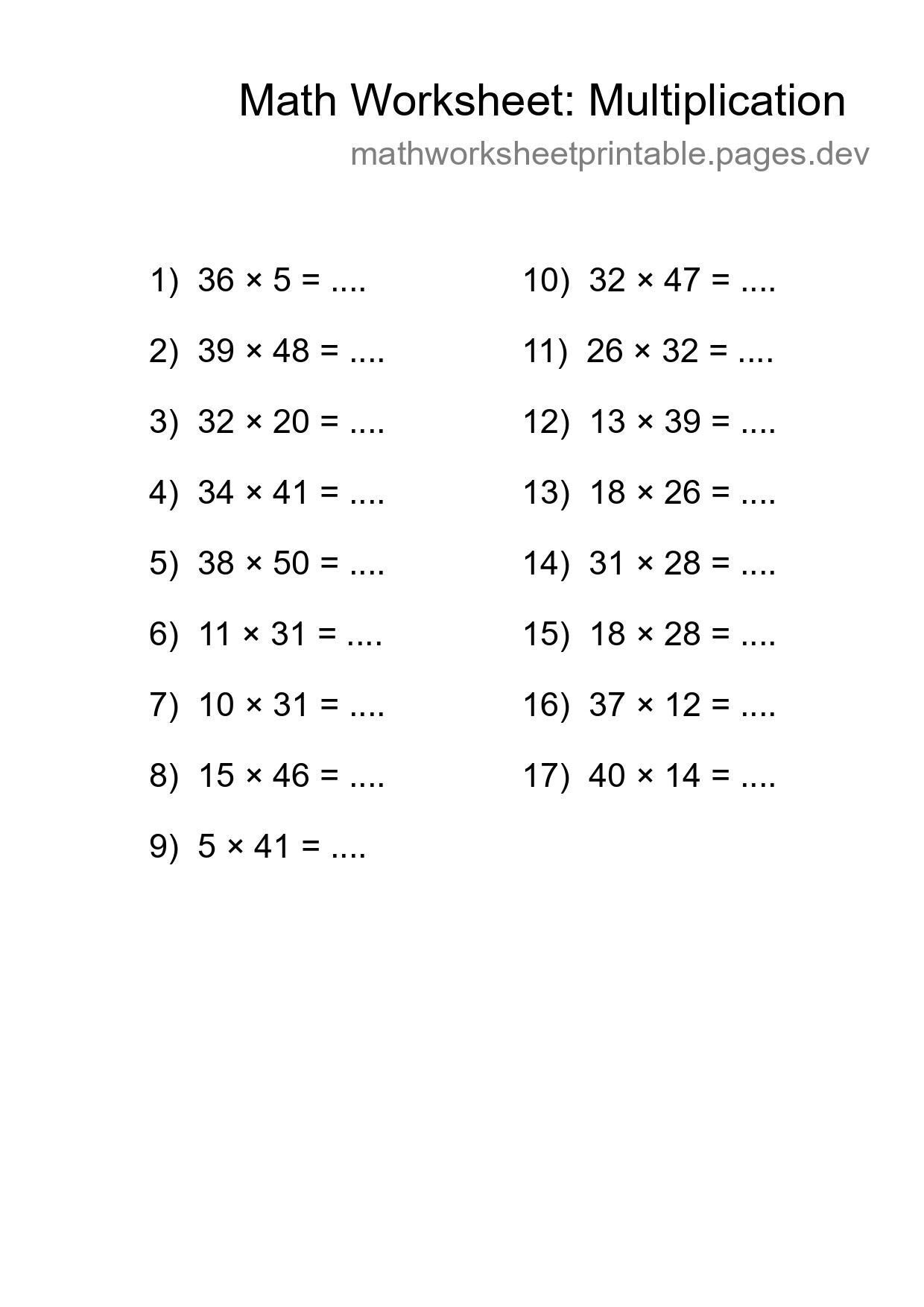 Free 17 Multiplication Math Worksheet For Grade 2 - Part 177