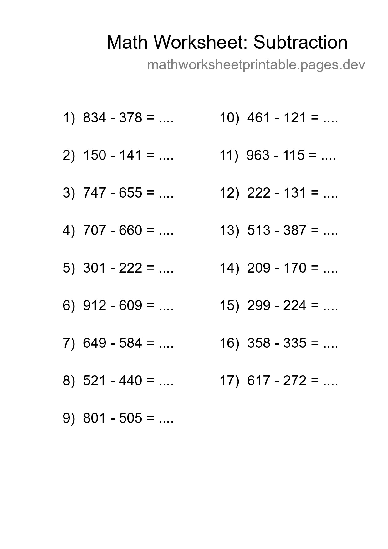 Free 17 Subtraction Math Worksheet For Grade 5 With Answers - Part 68