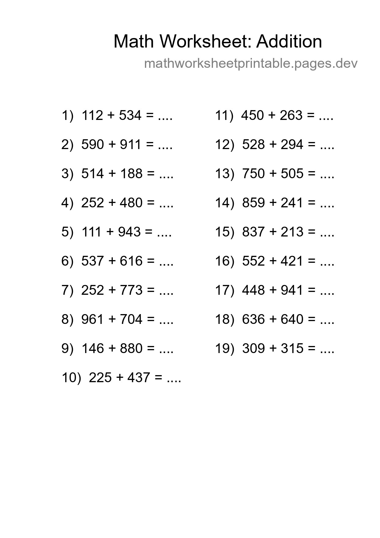 Free 19 Addition Math Worksheet For Grade 5 - Part 191