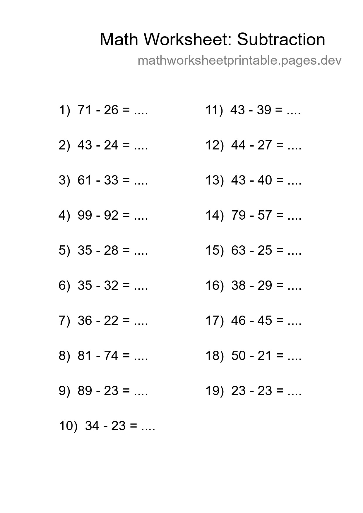 Free 19 Subtraction Math Worksheet For Grade 3 With Answers - Part 258