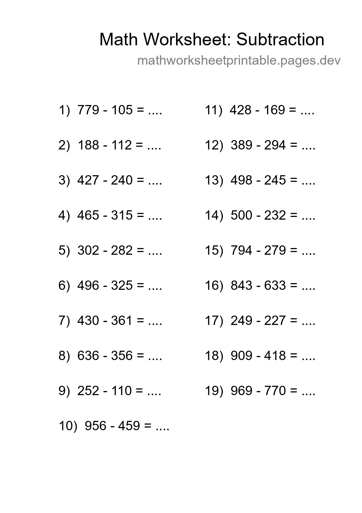 Free 19 Subtraction Math Worksheet For Grade 5 - Part 78