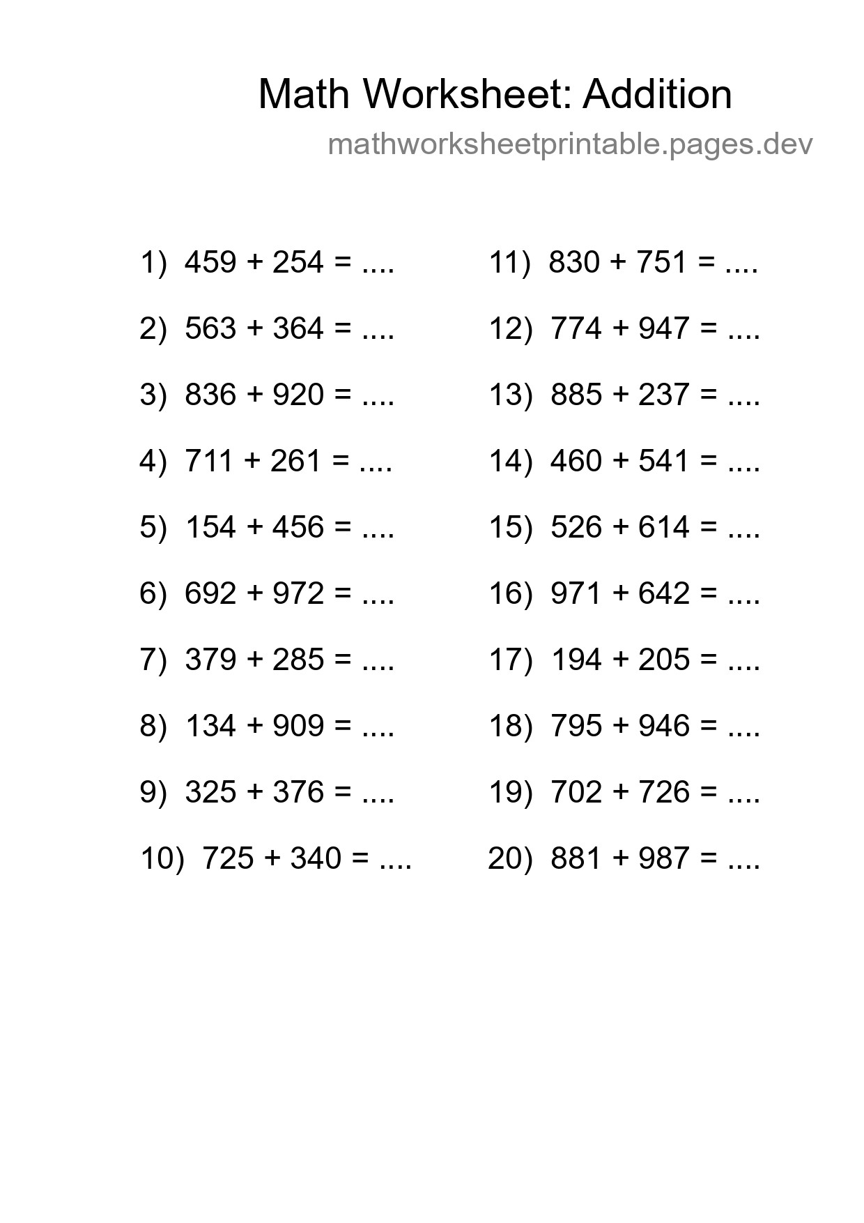 Free 20 Addition Math Worksheet For Grade 5 With Answers - Part 61