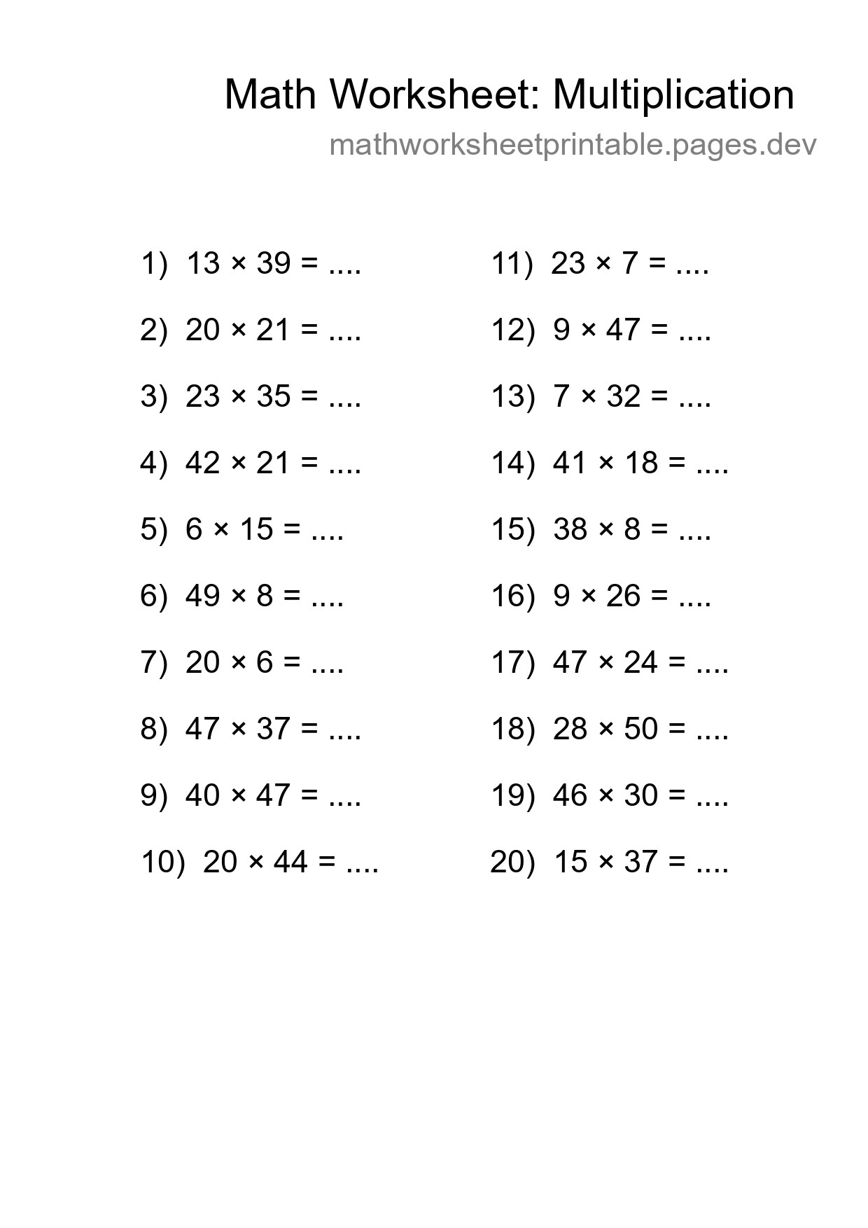 Free 20 Multiplication Math Worksheet For Grade 2 - Part 227