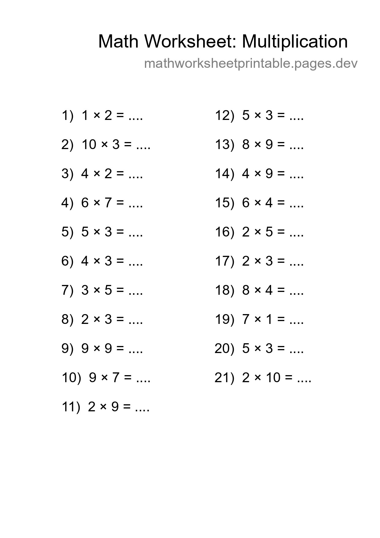 Free 21 Multiplication Math Worksheet For Grade 1 - Part 237