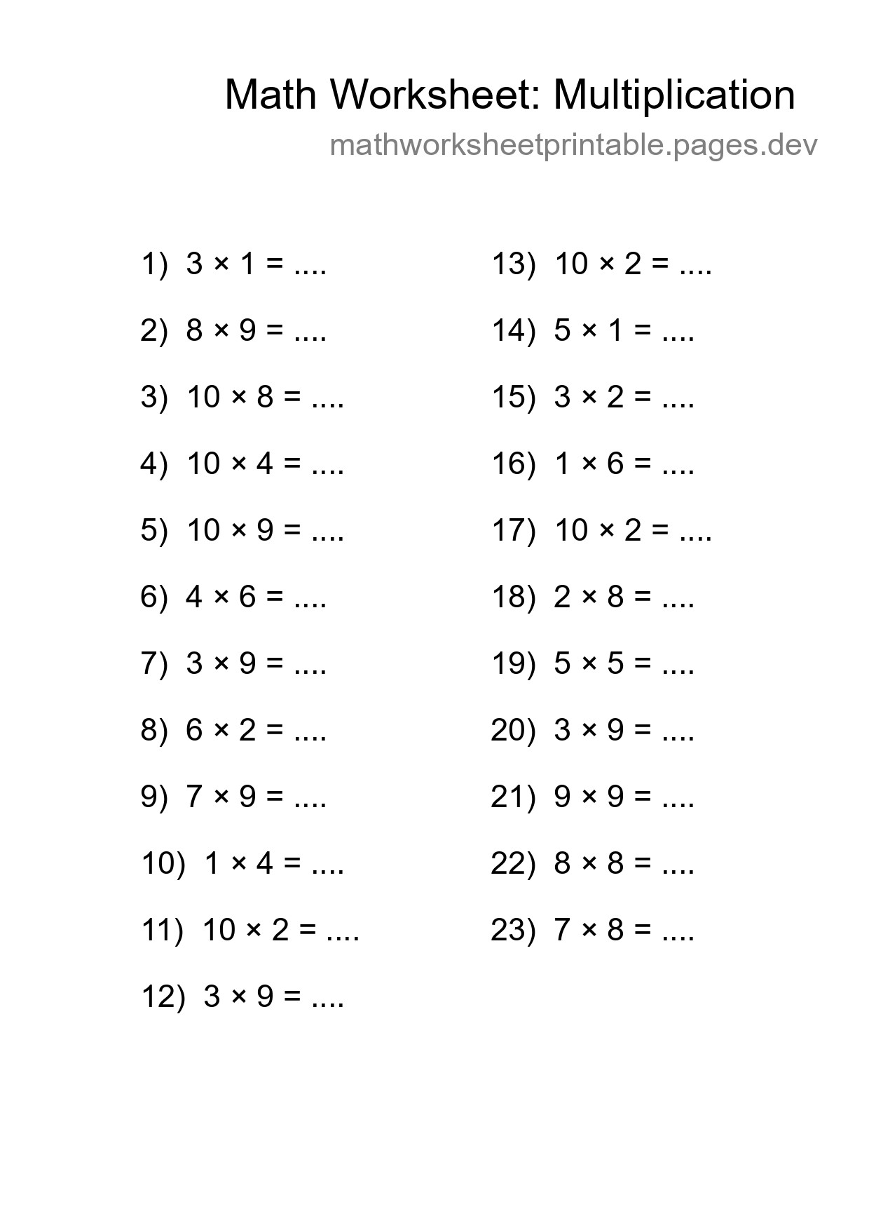 Free 23 Multiplication Math Worksheet For Grade 1 - Part 137