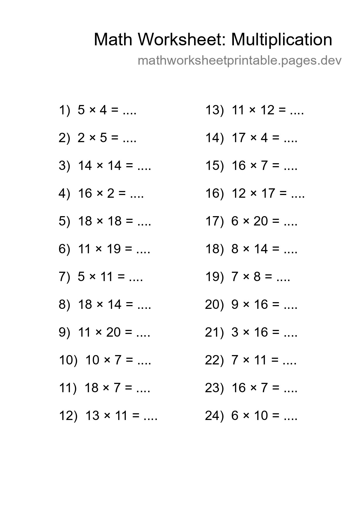 Free 24 Multiplication Math Worksheet For Grade 2 - Part 247