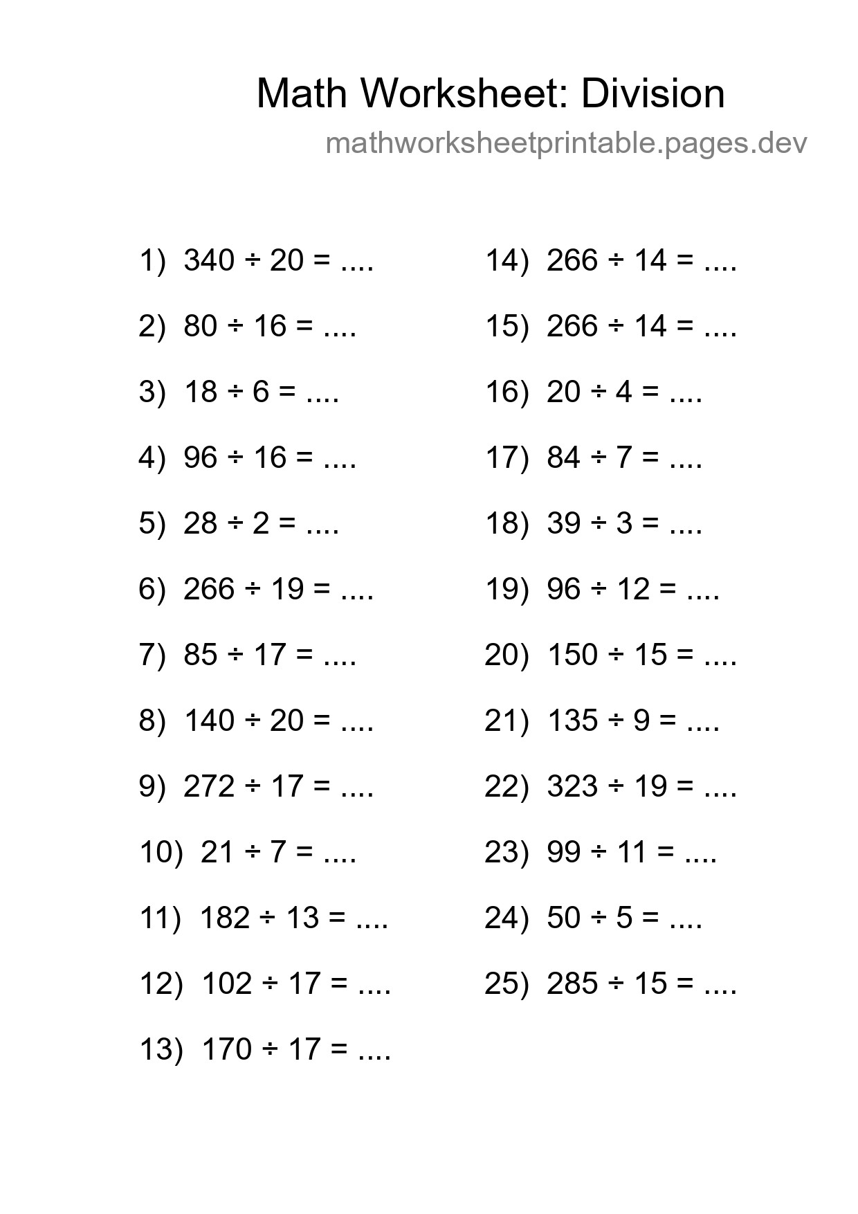 Free 25 Division Math Worksheet For Grade 2 - Part 124