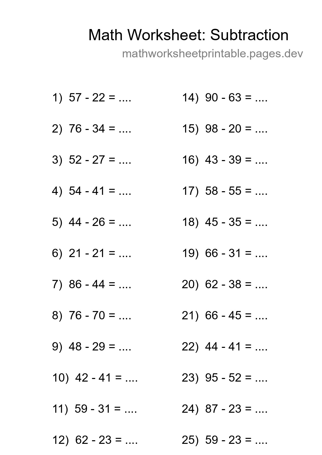 Free 25 Subtraction Math Worksheet For Grade 3 With Answers - Part 248