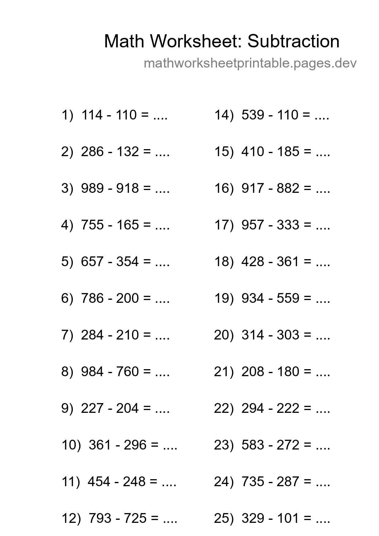 Free 25 Subtraction Math Worksheet For Grade 5 - Part 138