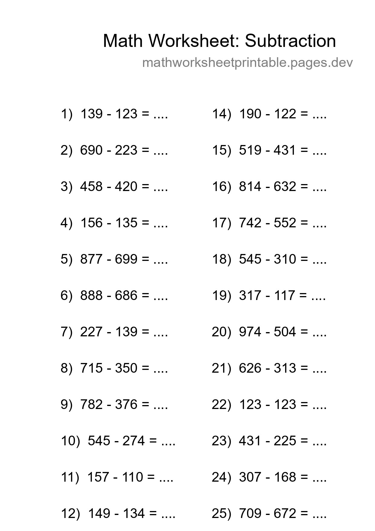 Free 25 Subtraction Math Worksheet For Grade 5 - Part 168