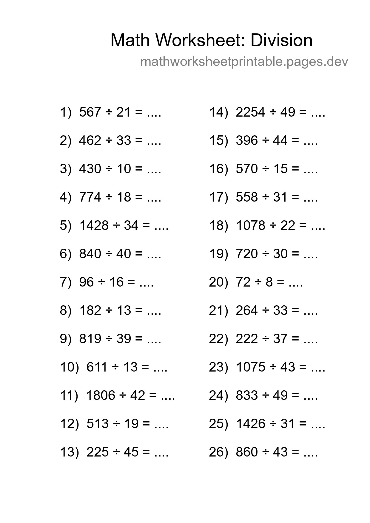 Free 26 Division Math Worksheet For Grade 2 - Part 204