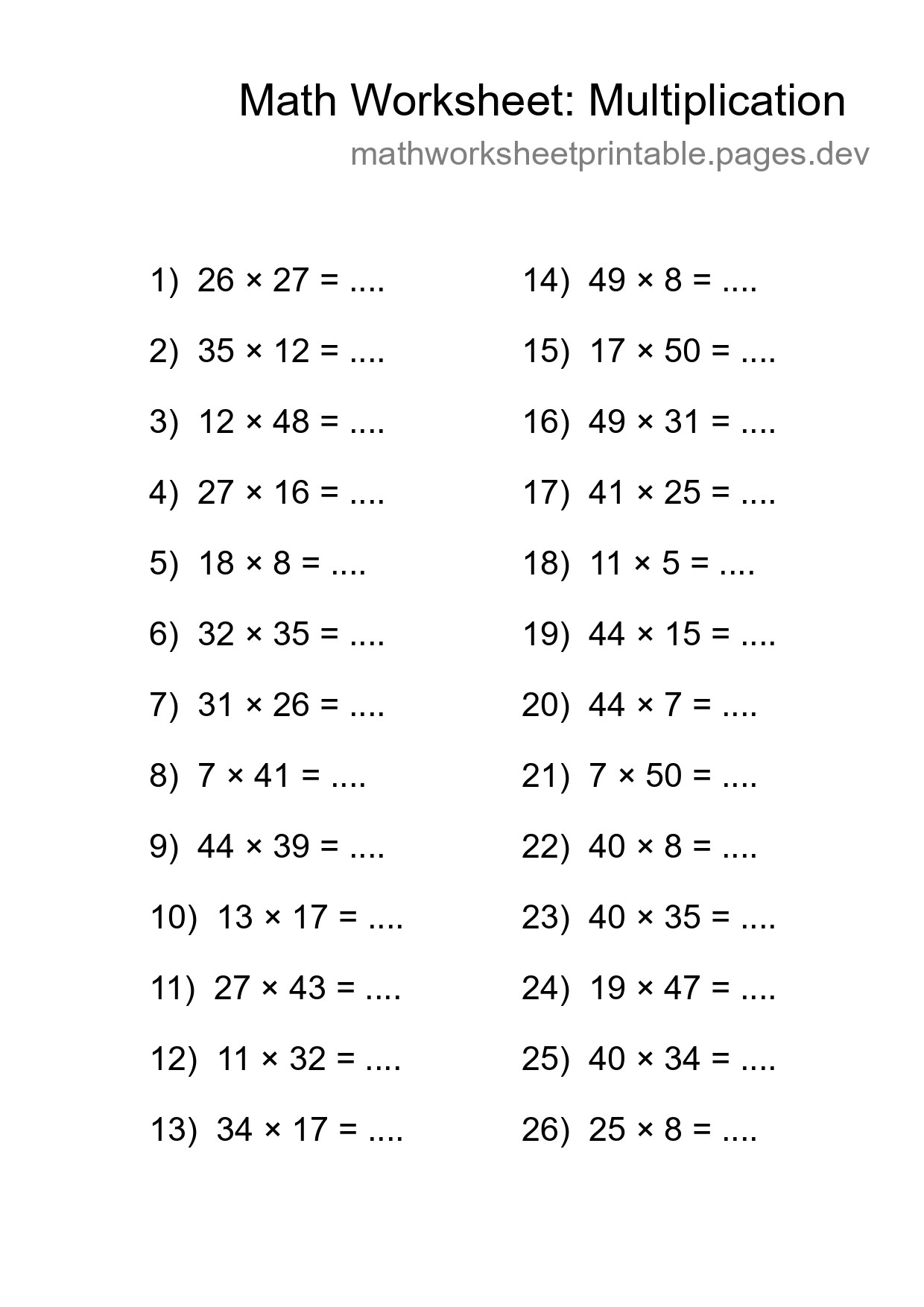 Free 26 Multiplication Math Worksheet For Grade 2 - Part 167