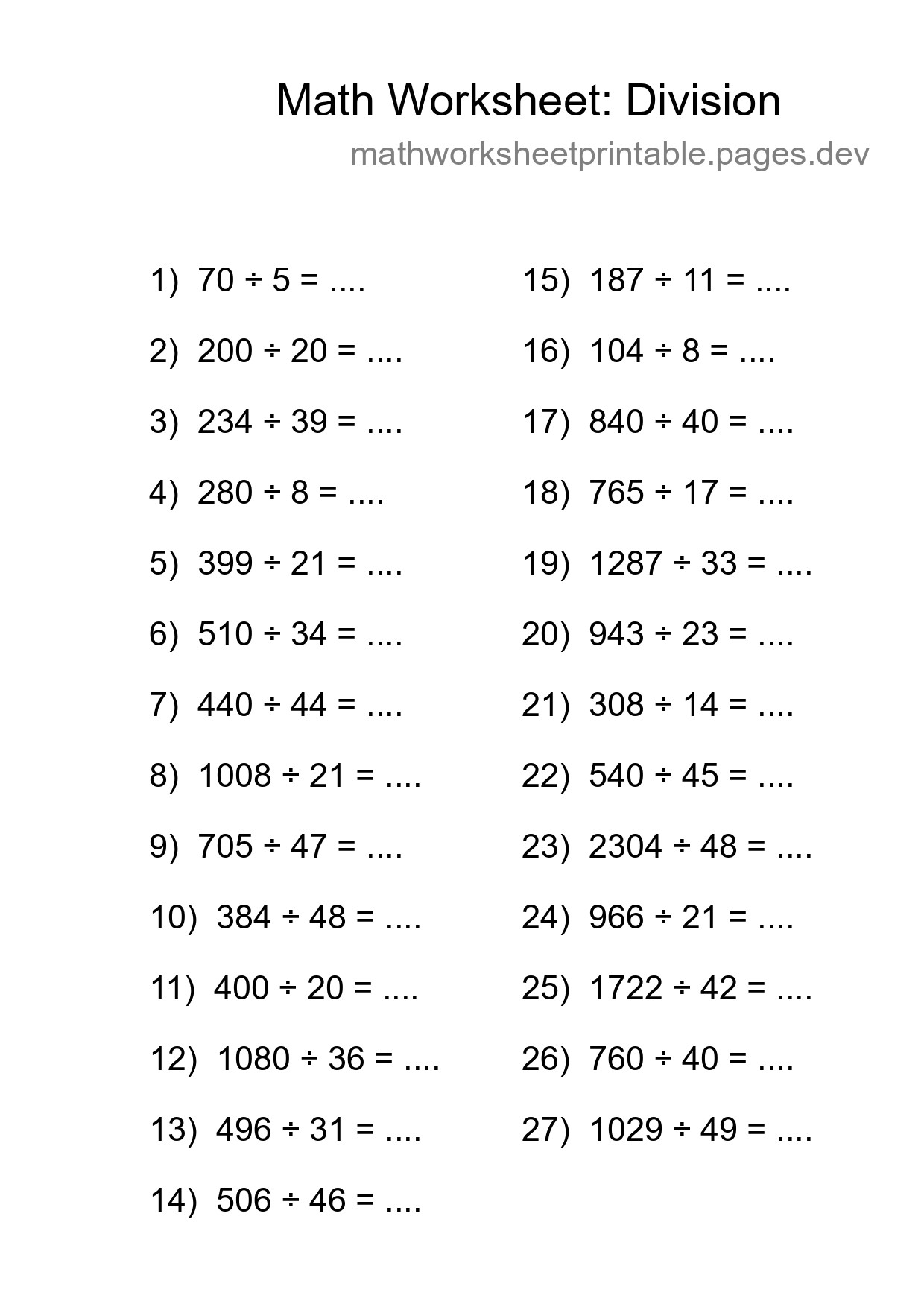 Free 27 Division Math Worksheet For Grade 2 - Part 274