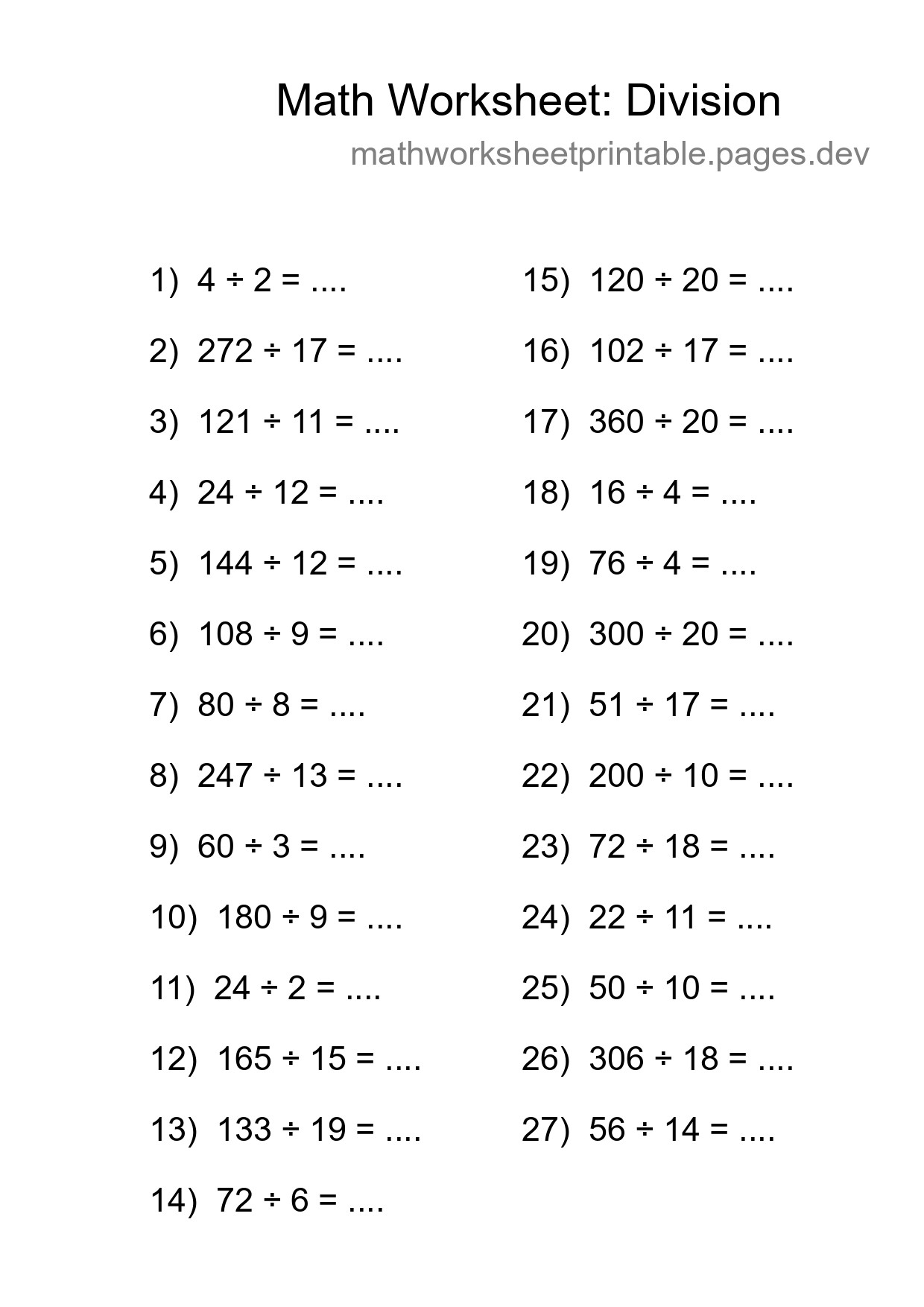 Free 27 Division Math Worksheet For Grade 2 With Answers - Part 44