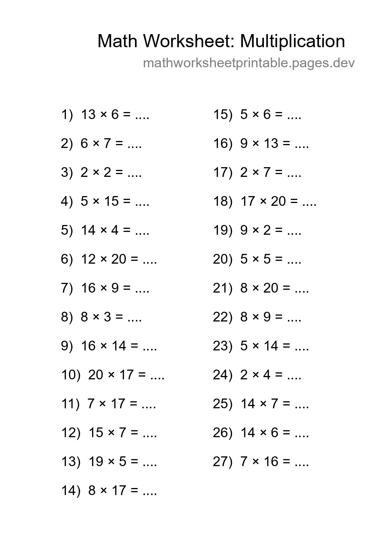 Free 27 Multiplication Math Worksheet For Grade 2 With Answers - Part 157