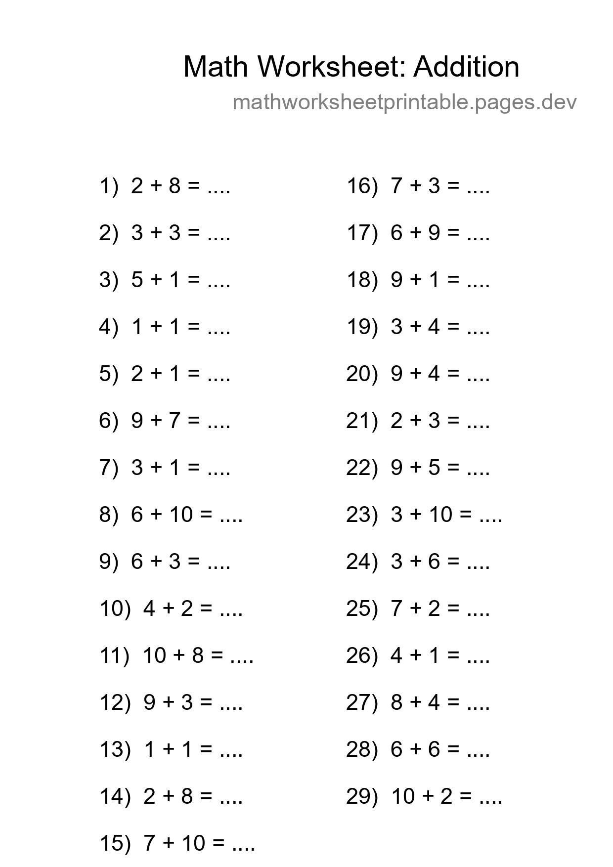 Free 29 Addition Math Worksheet For Grade 1 - Part 41