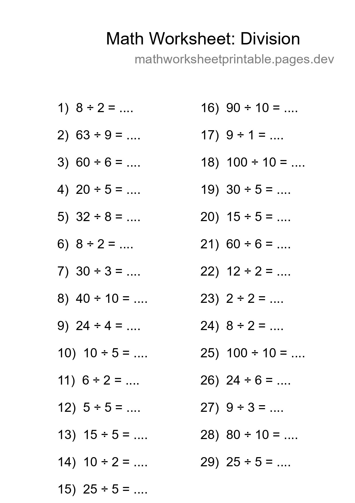 Free 29 Division Math Worksheet For Grade 1 - Part 24