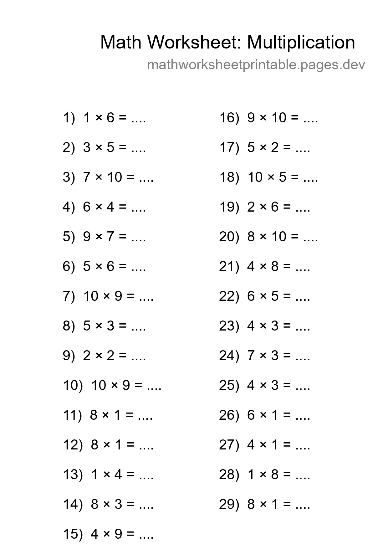 Free 29 Multiplication Math Worksheet For Grade 1 With Answers - Part 57