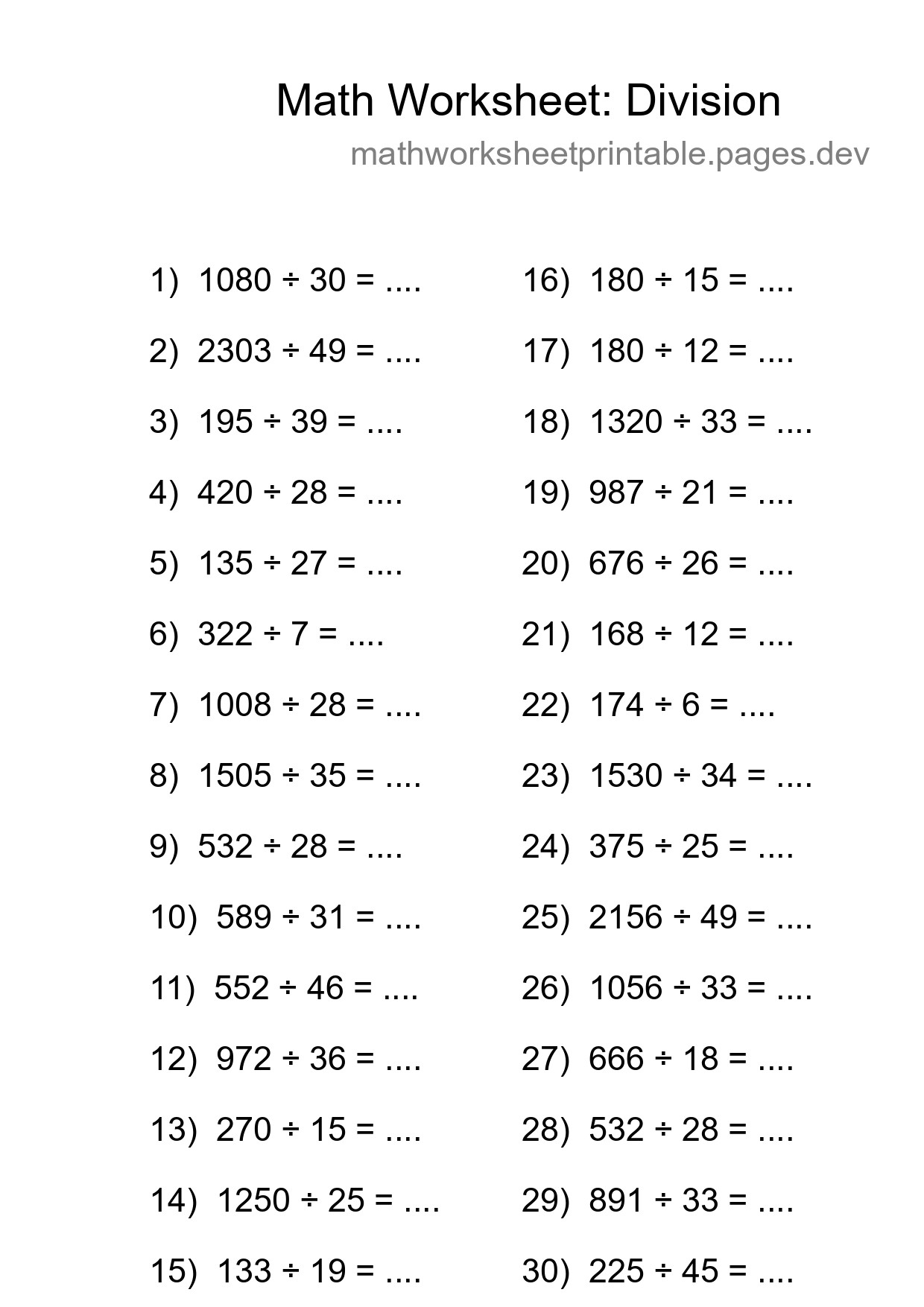 Free 30 Division Math Worksheet For Grade 2 - Part 94