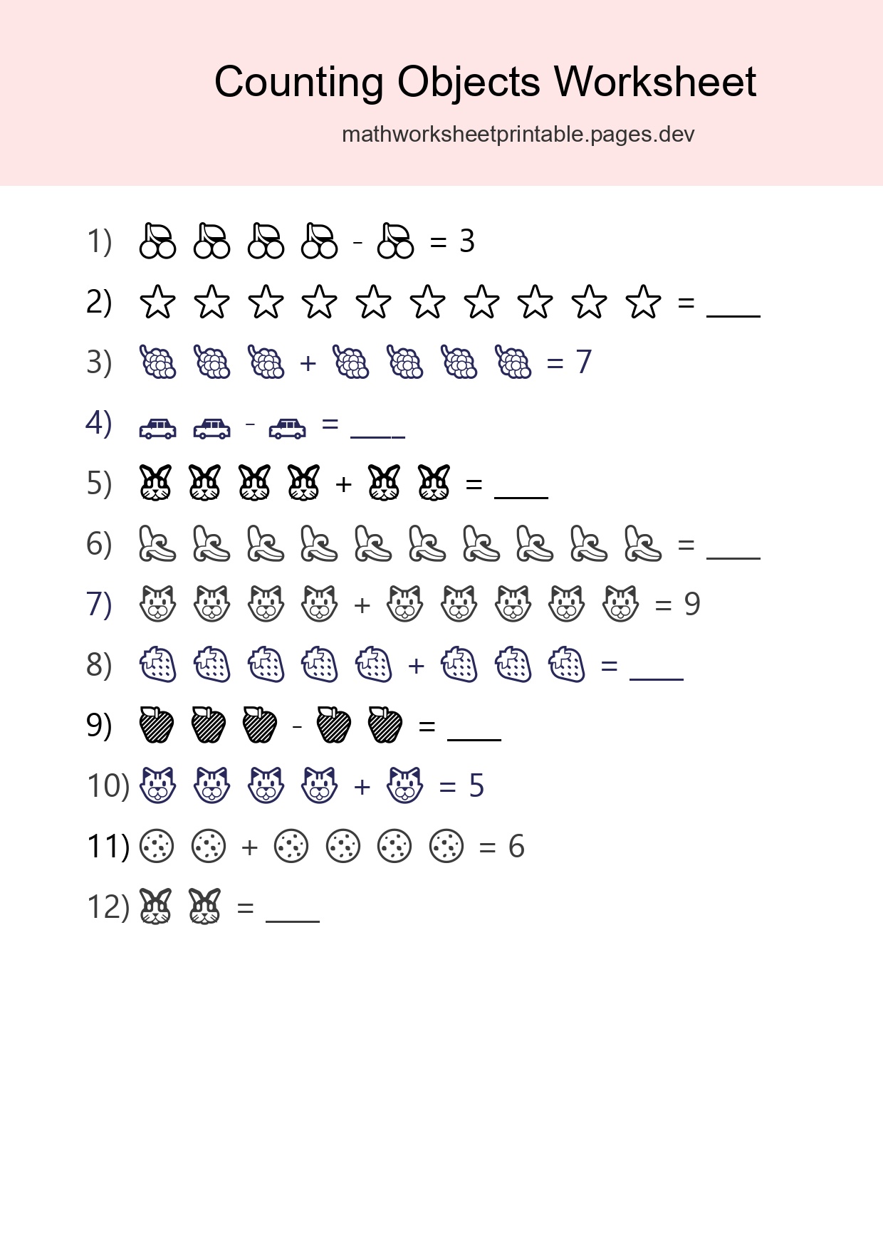 Free Counting Objects Worksheet For Kindergarten Printable - Part 173