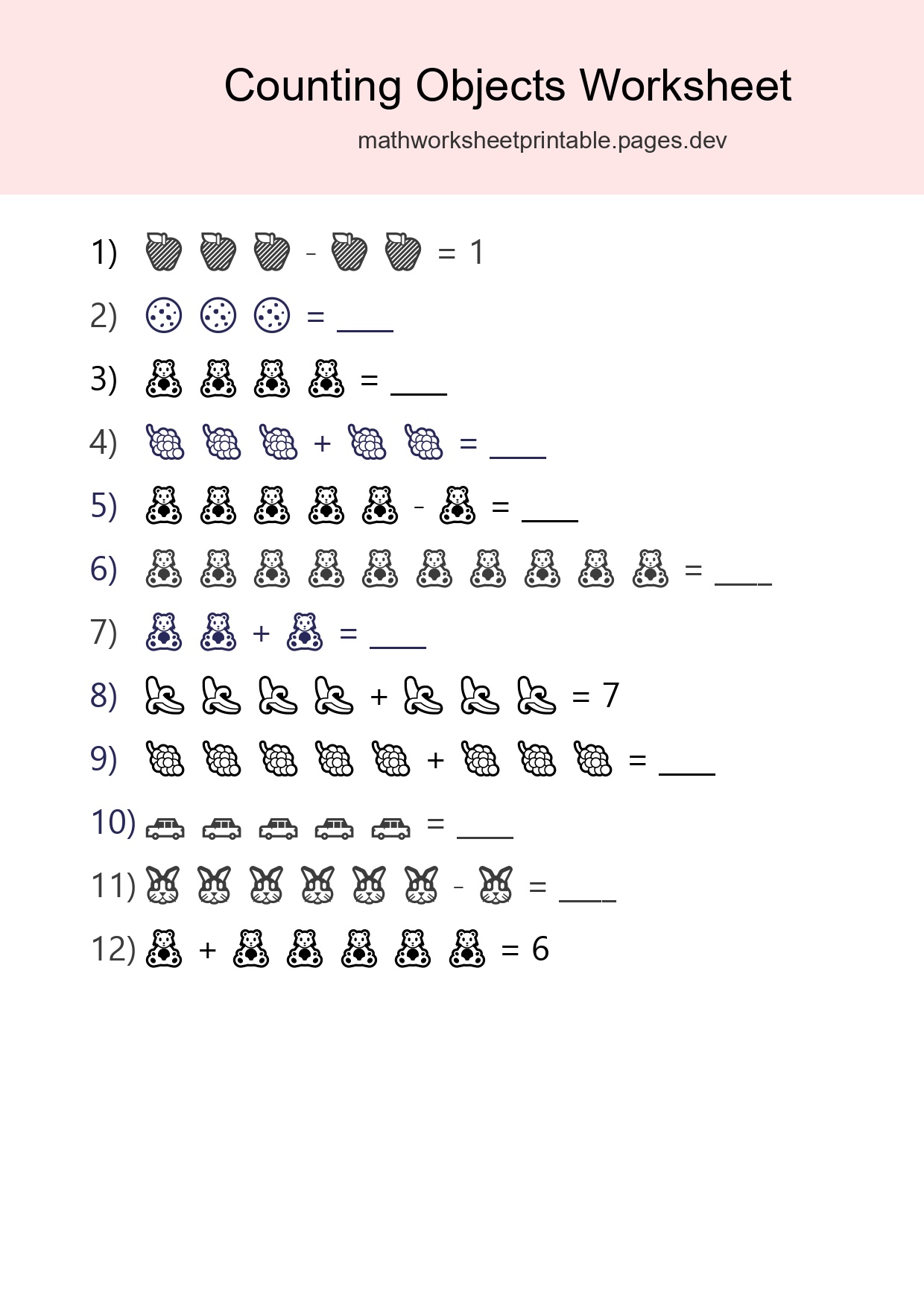 Free Counting Objects Worksheet For Kindergarten Printable - Part 273