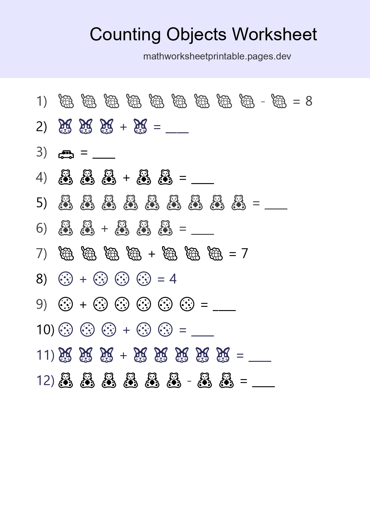 Free Counting Objects Worksheet For Kindergarten Printable - Part 3