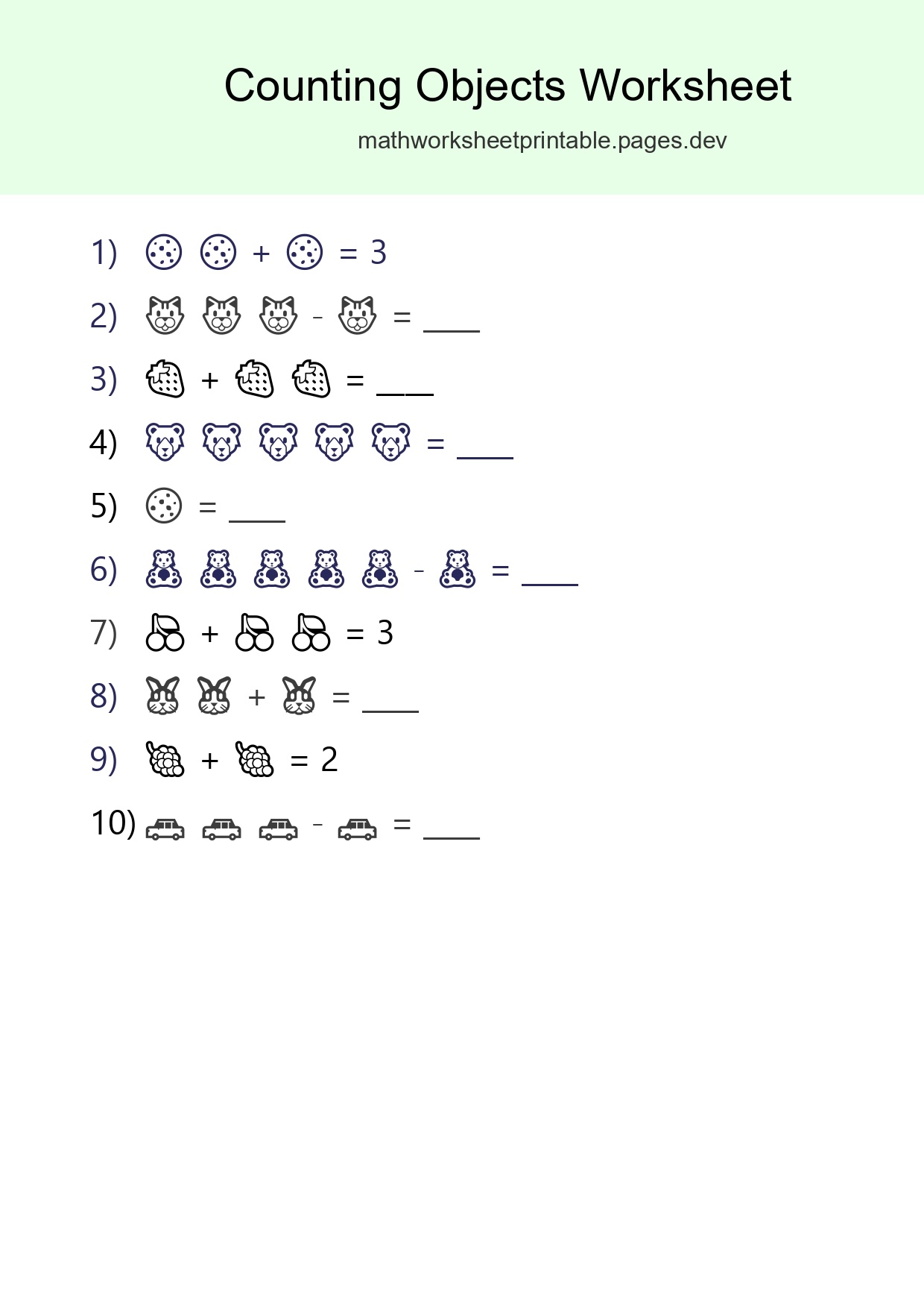 Free Counting Objects Worksheet For Pre-K Printable - Part 233