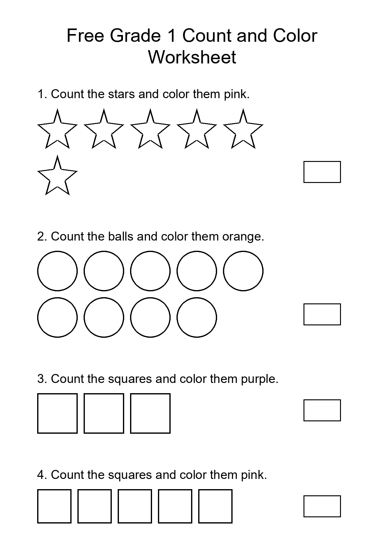 Free Grade 1 Count and Color Worksheet