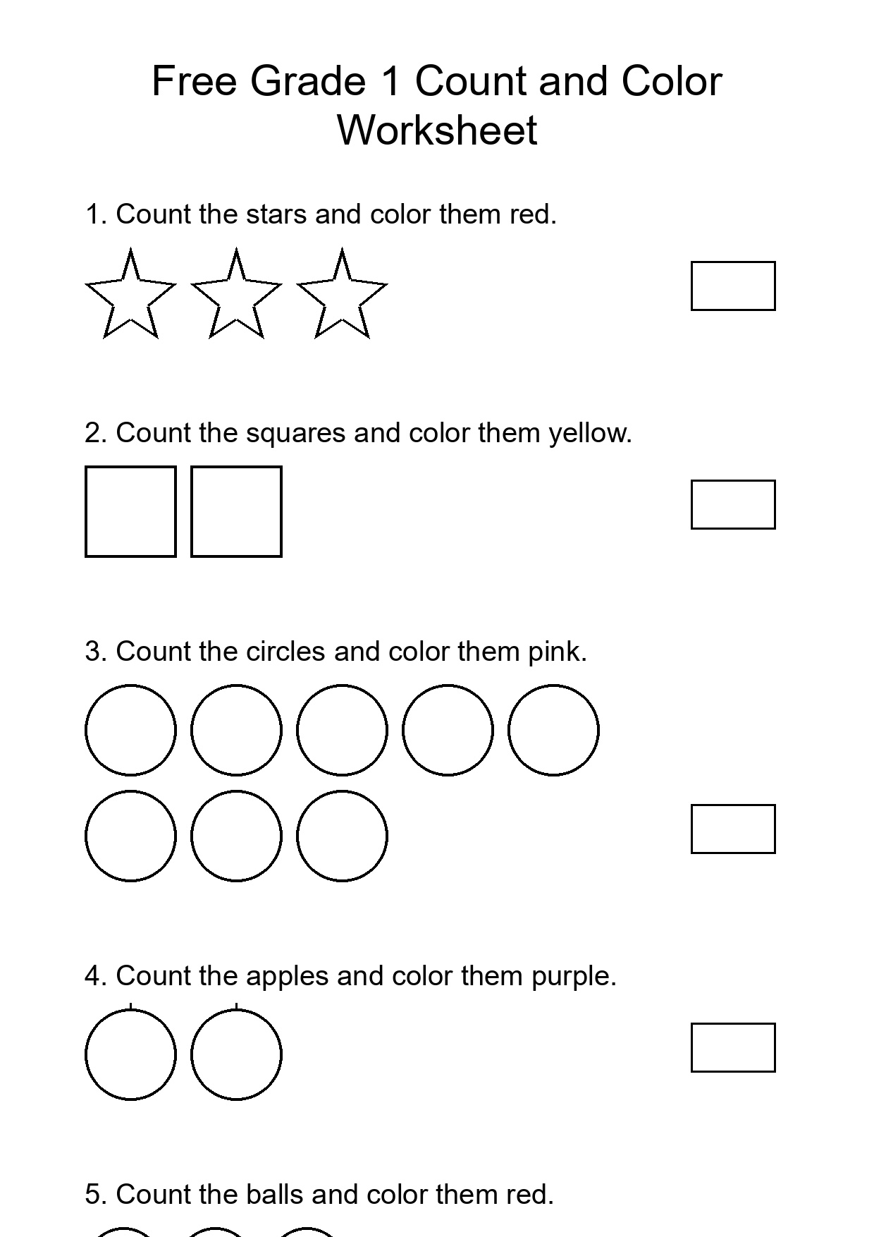 Free Grade 1 Count and Color Worksheet